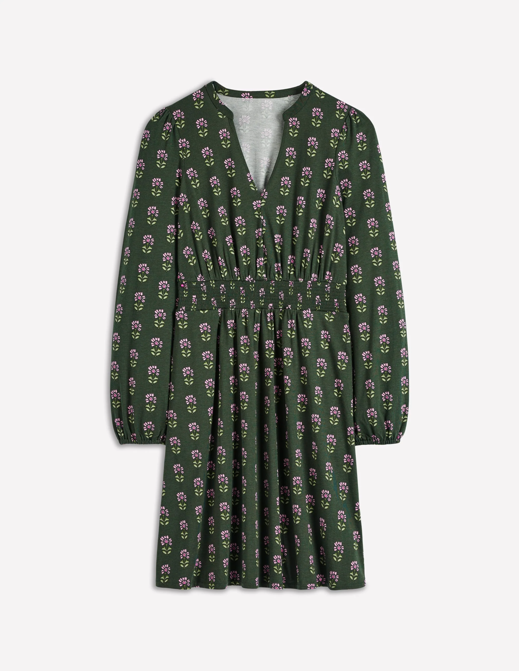 Sarah Kurzes Jerseykleid-Wintermoos, Holzblock Blumenmuster - Image 7