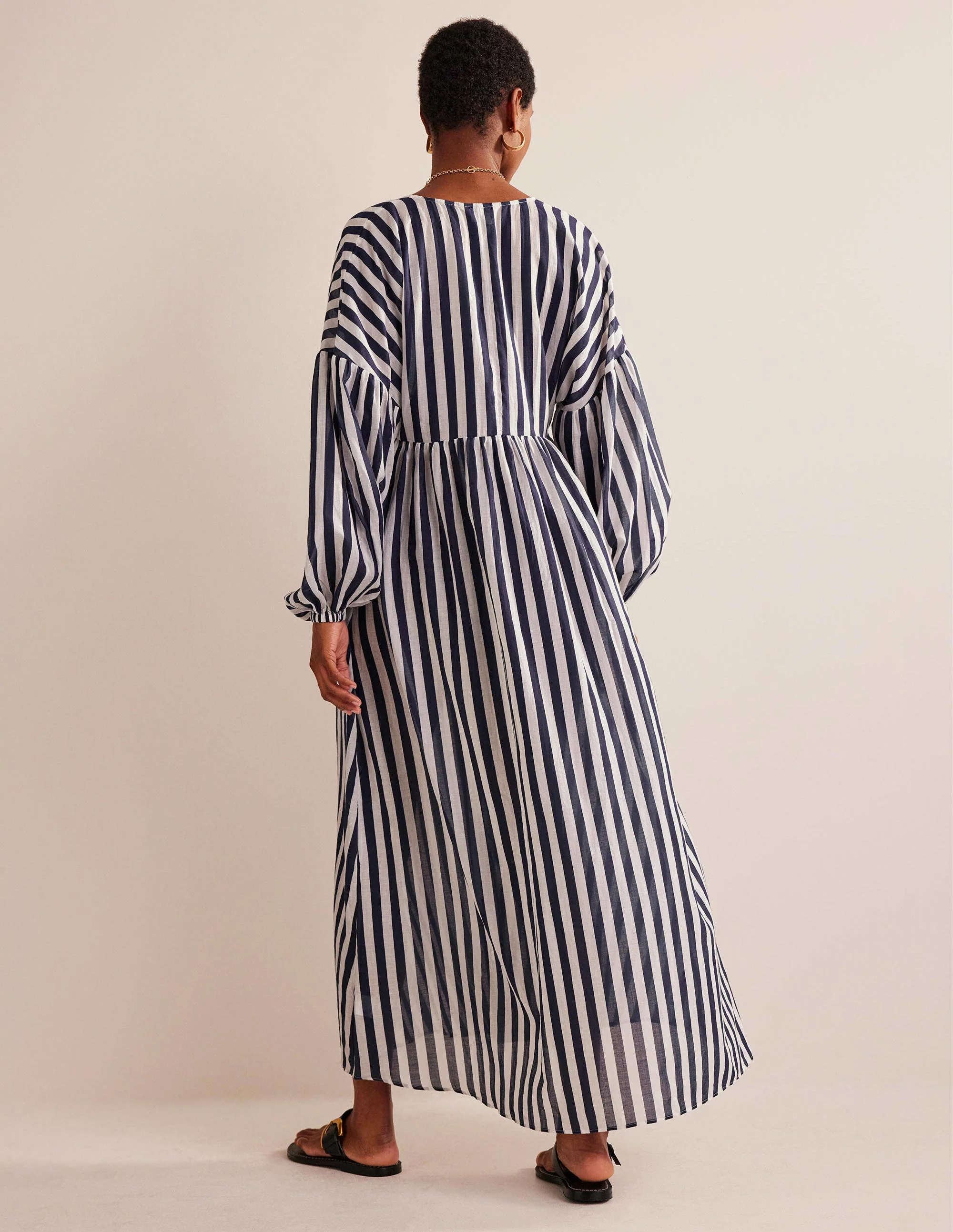 Sarah Maxi-Kaftankleid-Blau und Naturweiß Gestreift - Image 3