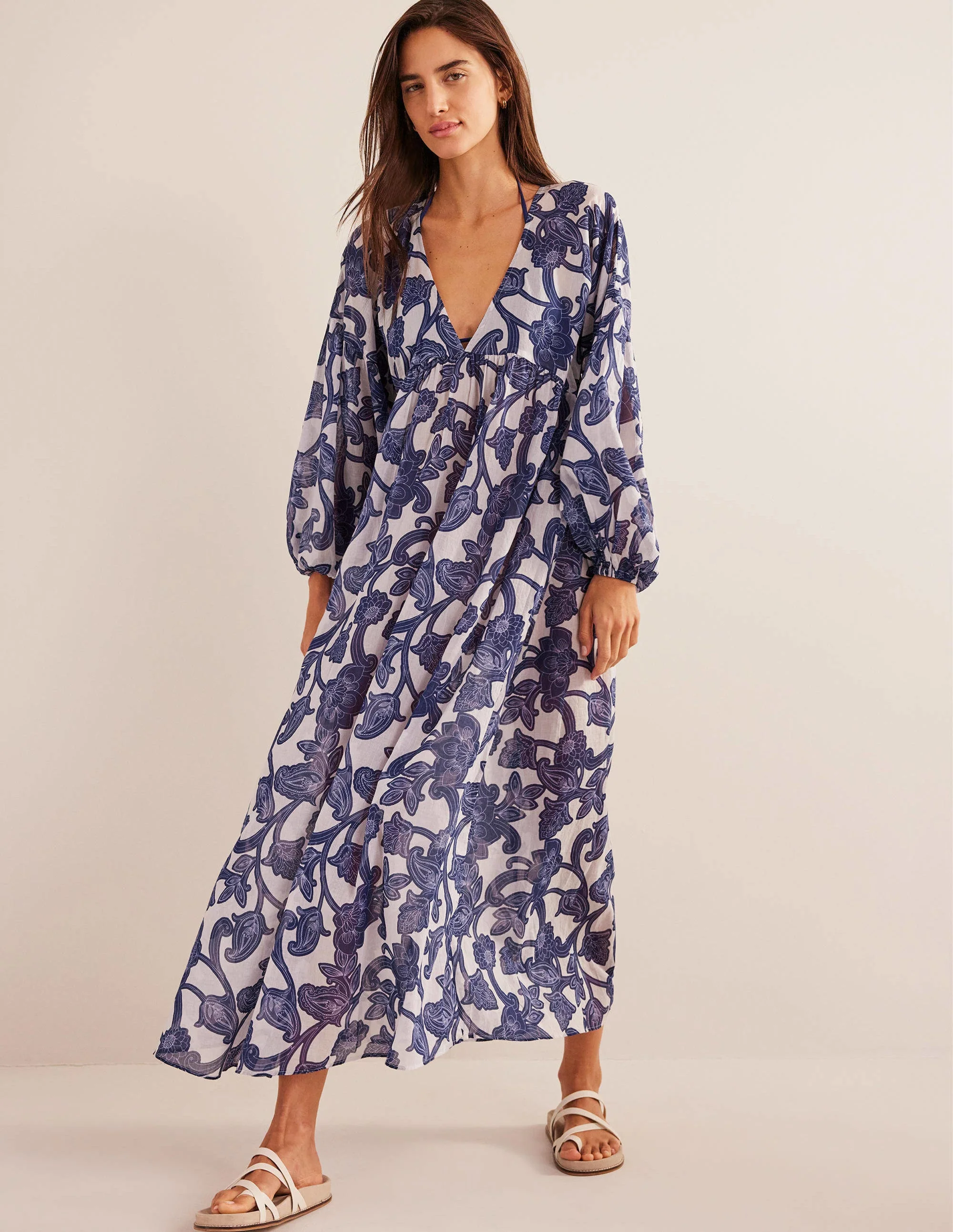 Sarah Maxi-Kaftankleid-Blaues Band, Paisley-Wirbel - Image 2