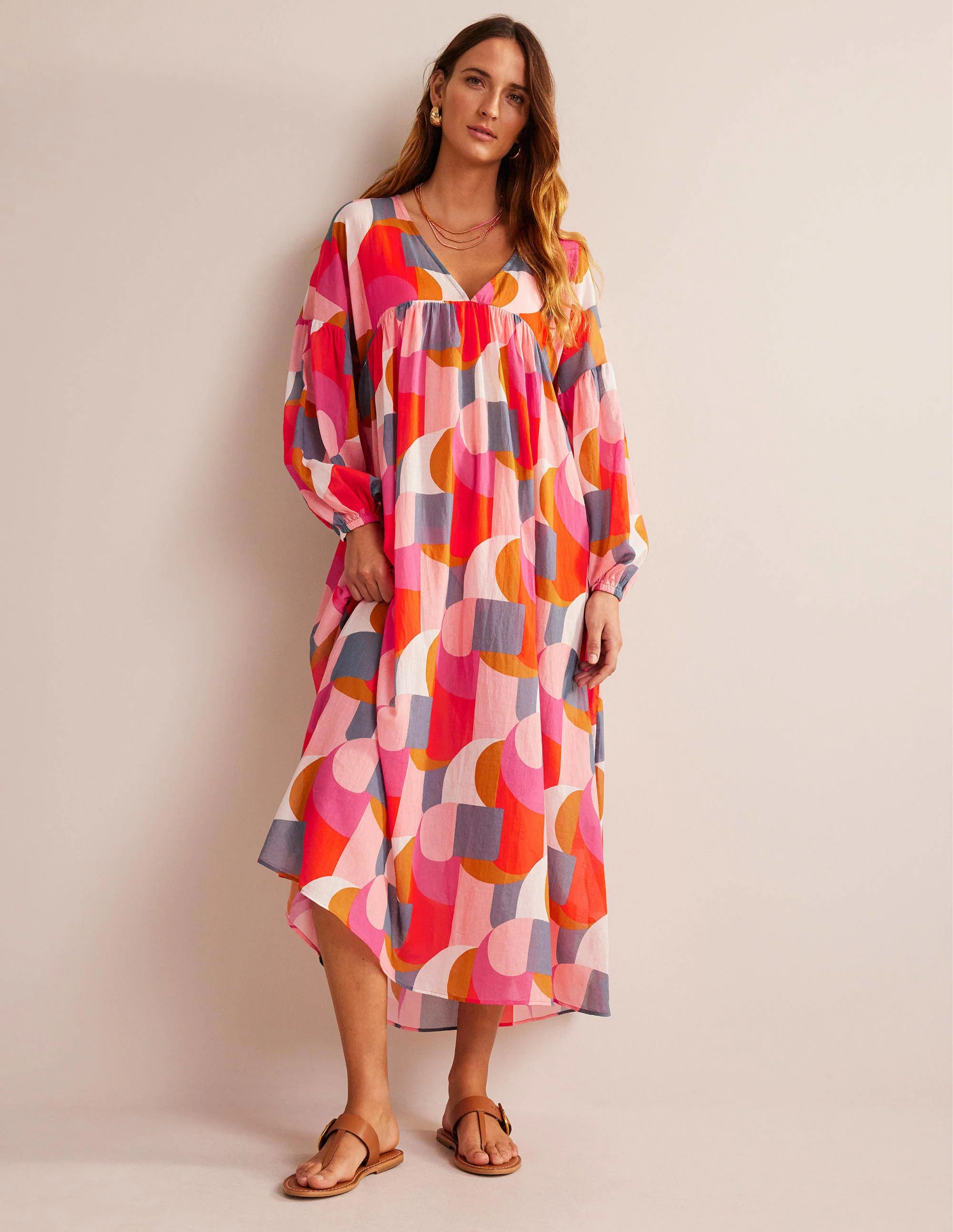Sarah Maxi-Kaftankleid-Festivalrosa, Geometric Swirl