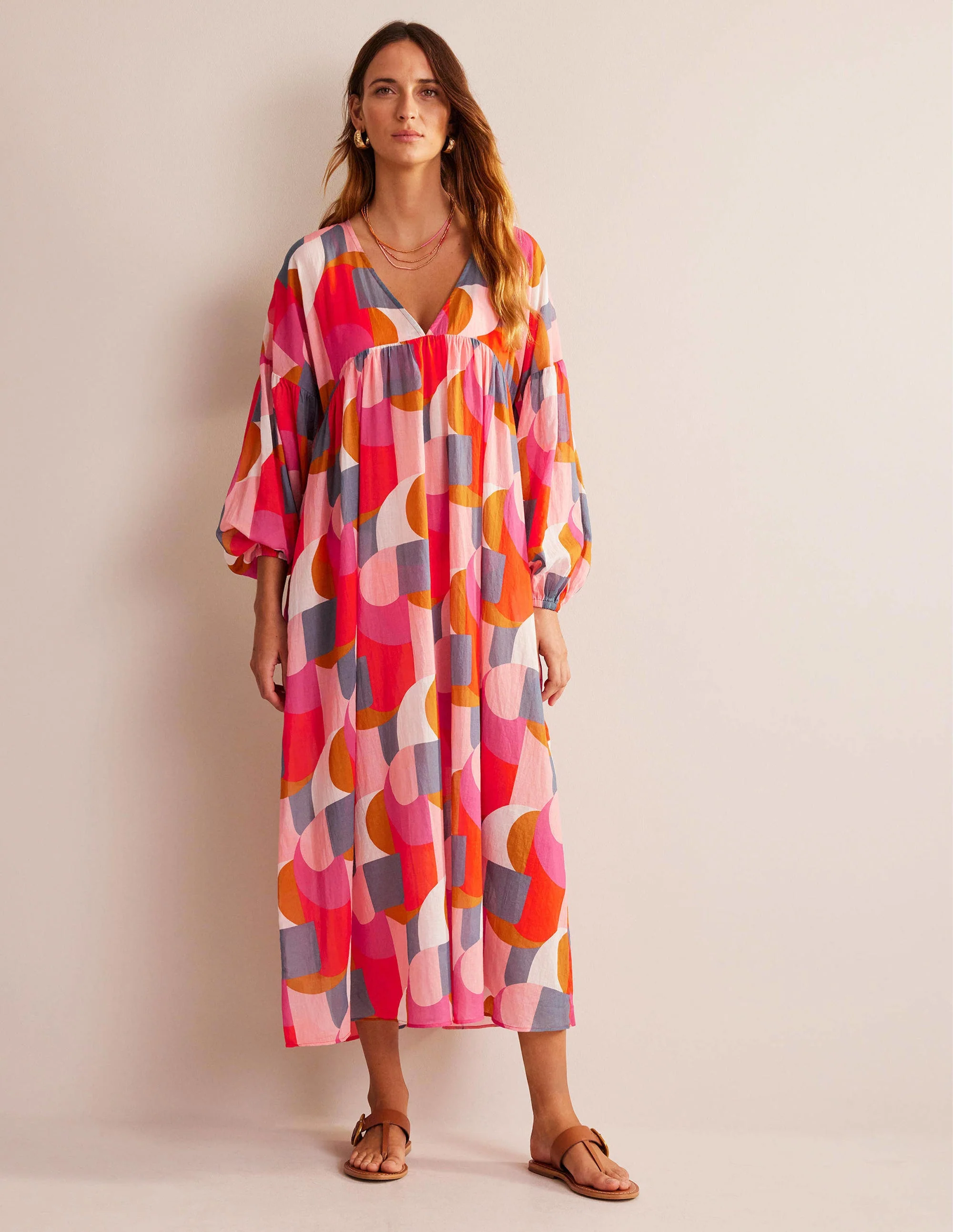 Sarah Maxi-Kaftankleid-Festivalrosa, Geometric Swirl - Image 5