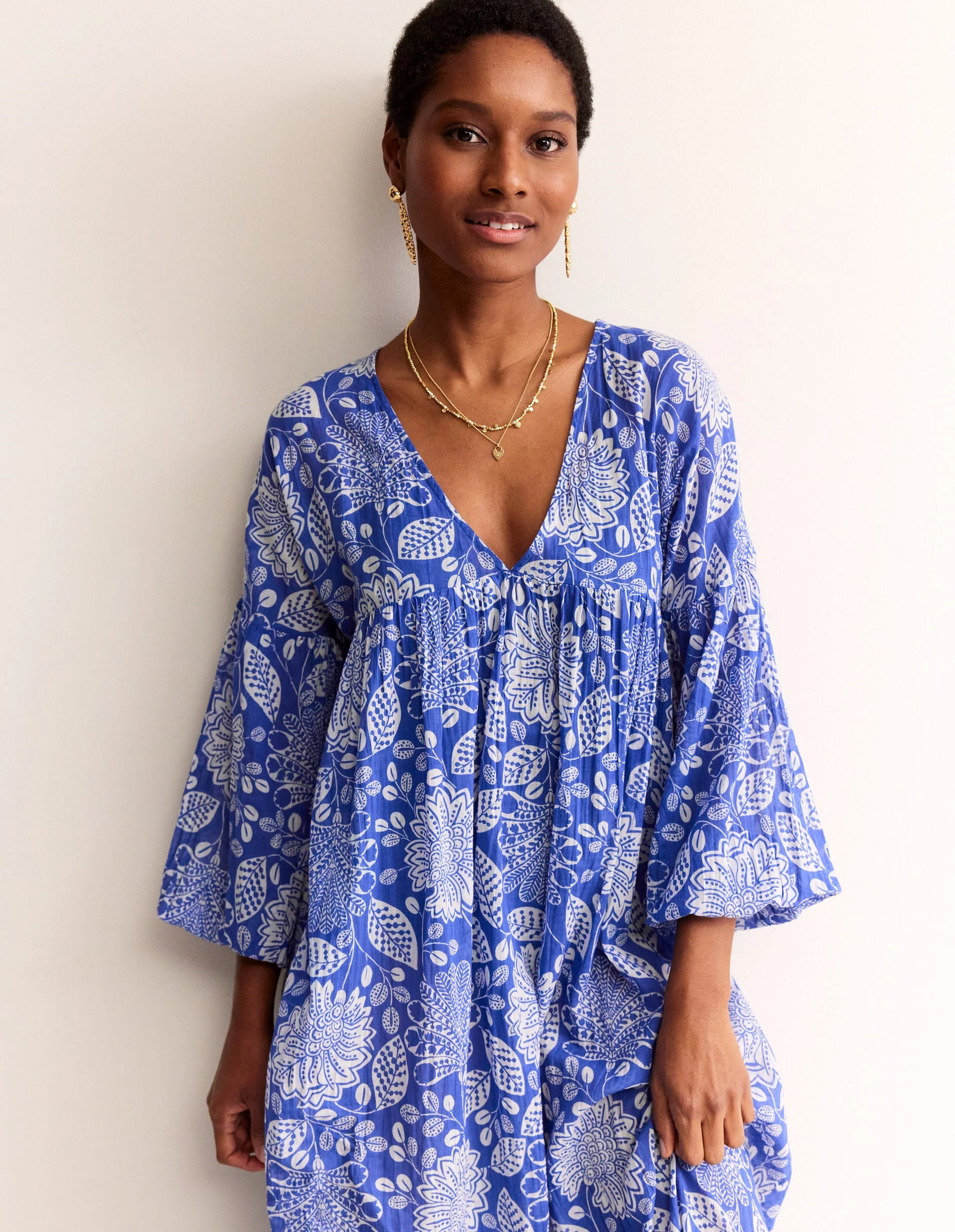 Sarah Maxi-Kaftankleid-Surf The Web, Gardenia Swirl