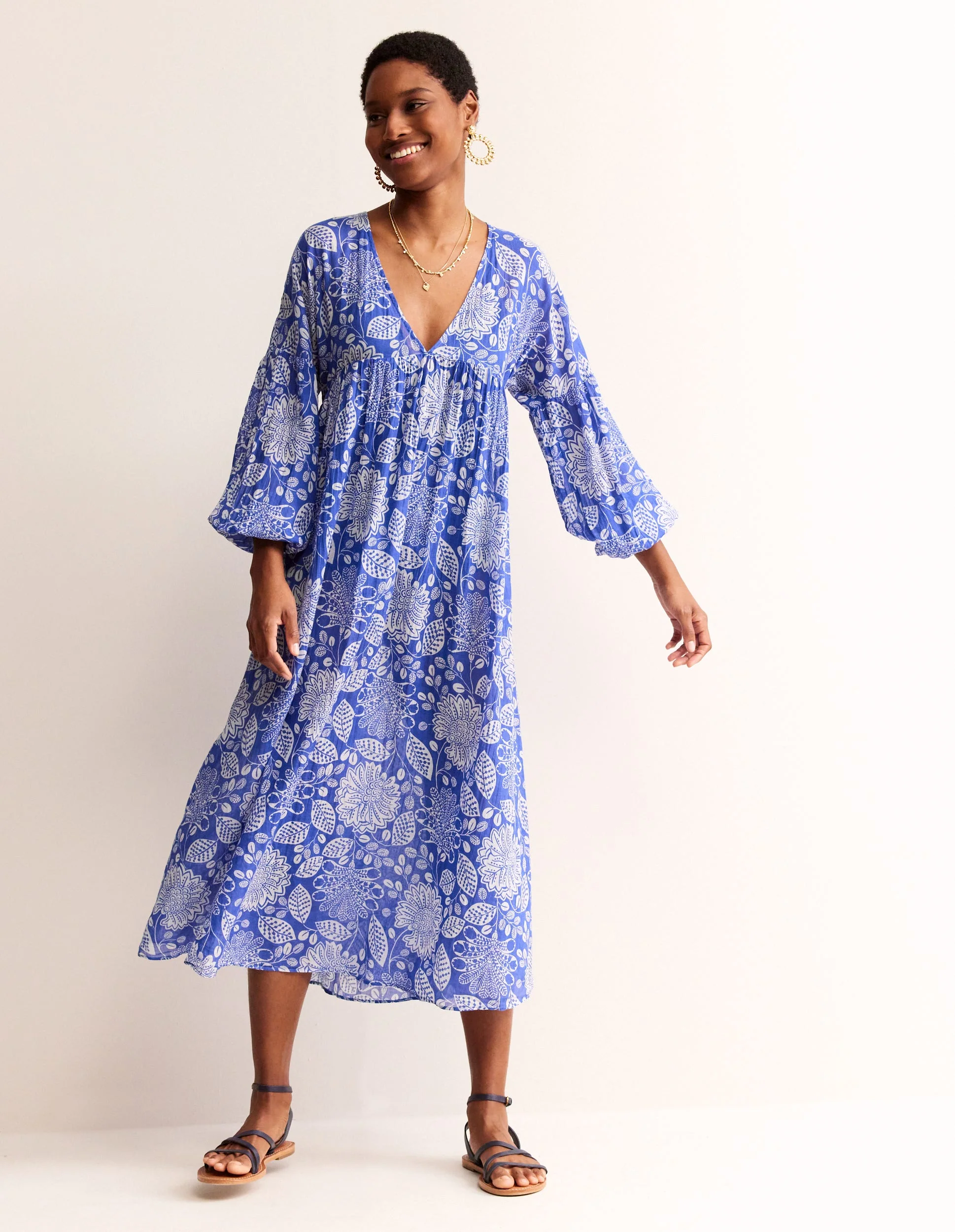 Sarah Maxi-Kaftankleid-Surf The Web, Gardenia Swirl - Image 2