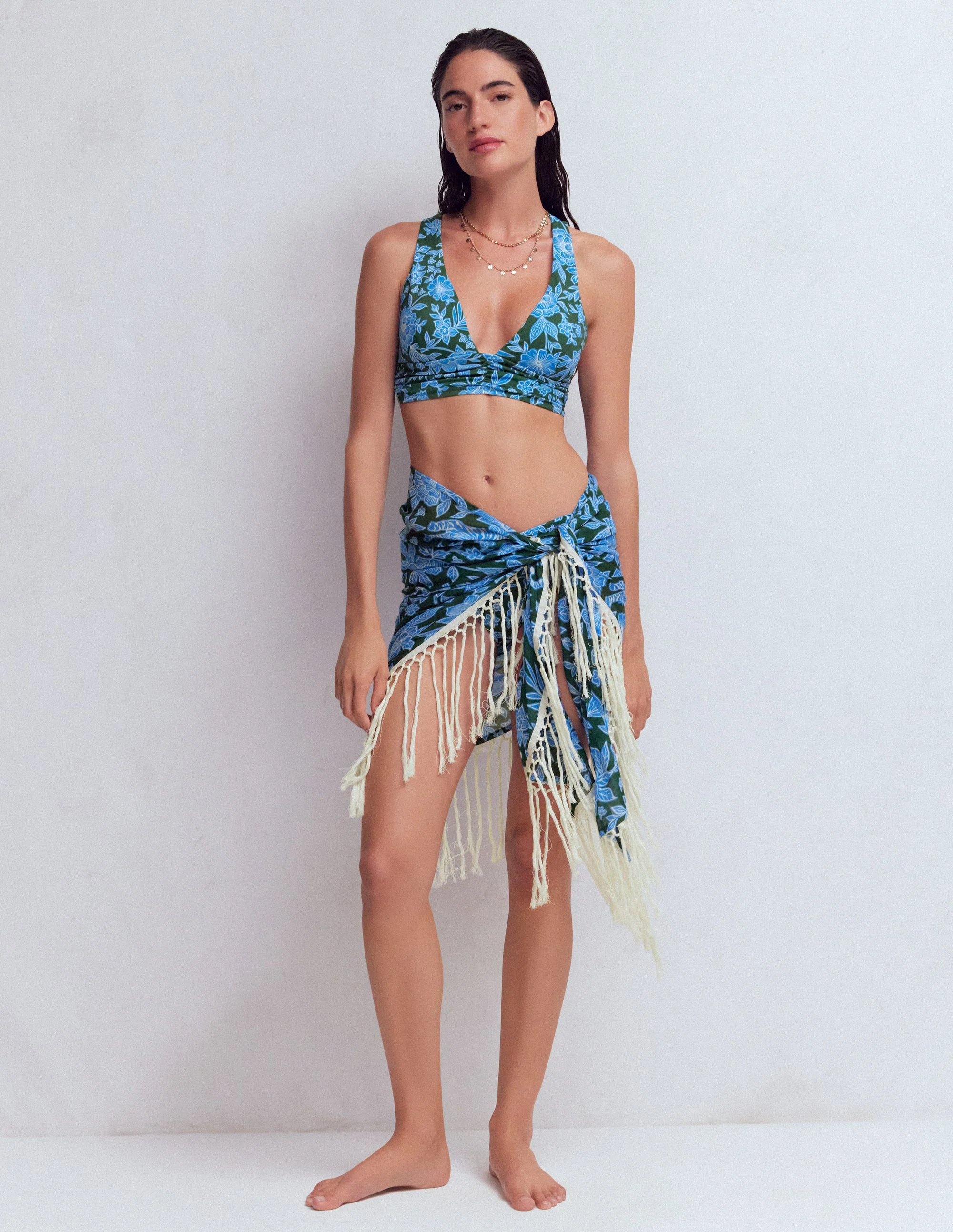 Sarong mit Quasten-Dunkelgrün, Tiger Paradies