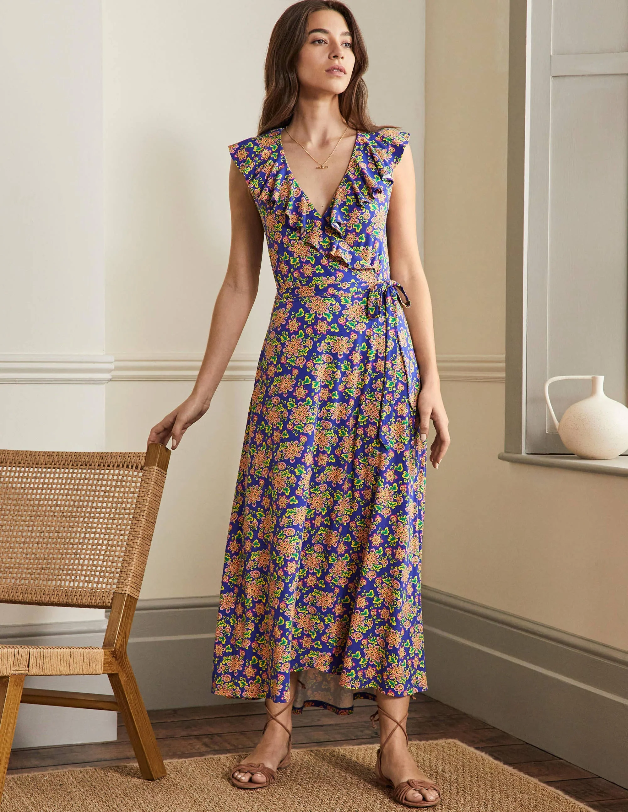 Saskia Maxi-Wickelkleid aus Jersey-Atlantischer Ozean, Wildblumen
