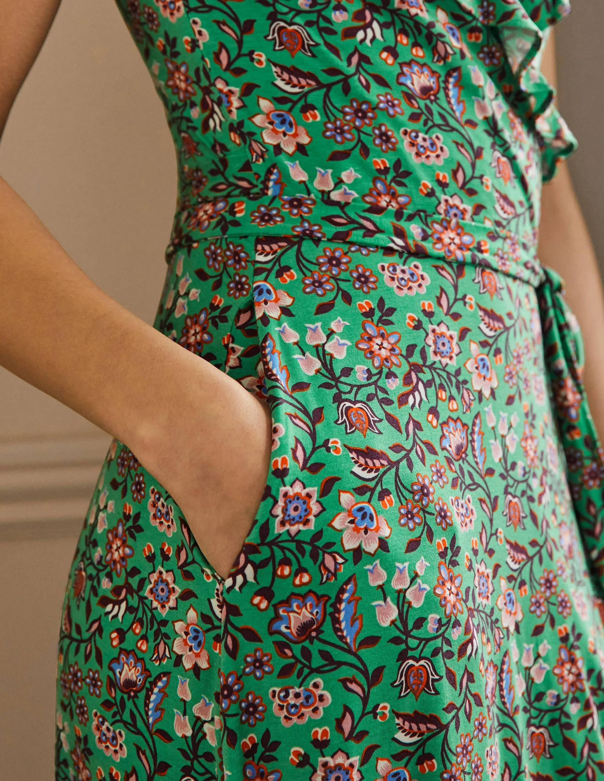 Saskia Maxi-Wickelkleid aus Jersey-Grüne Lagune, Orientalische Wiese - Image 2