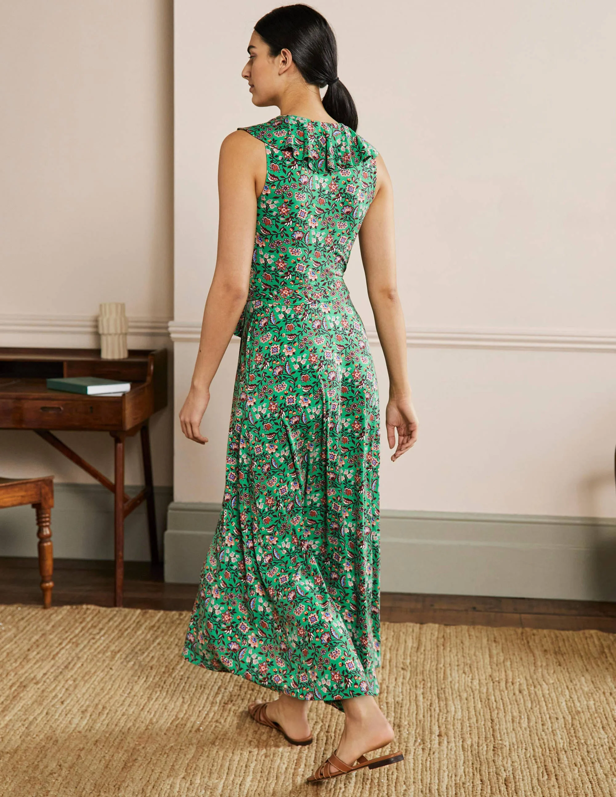 Saskia Maxi-Wickelkleid aus Jersey-Grüne Lagune, Orientalische Wiese - Image 3