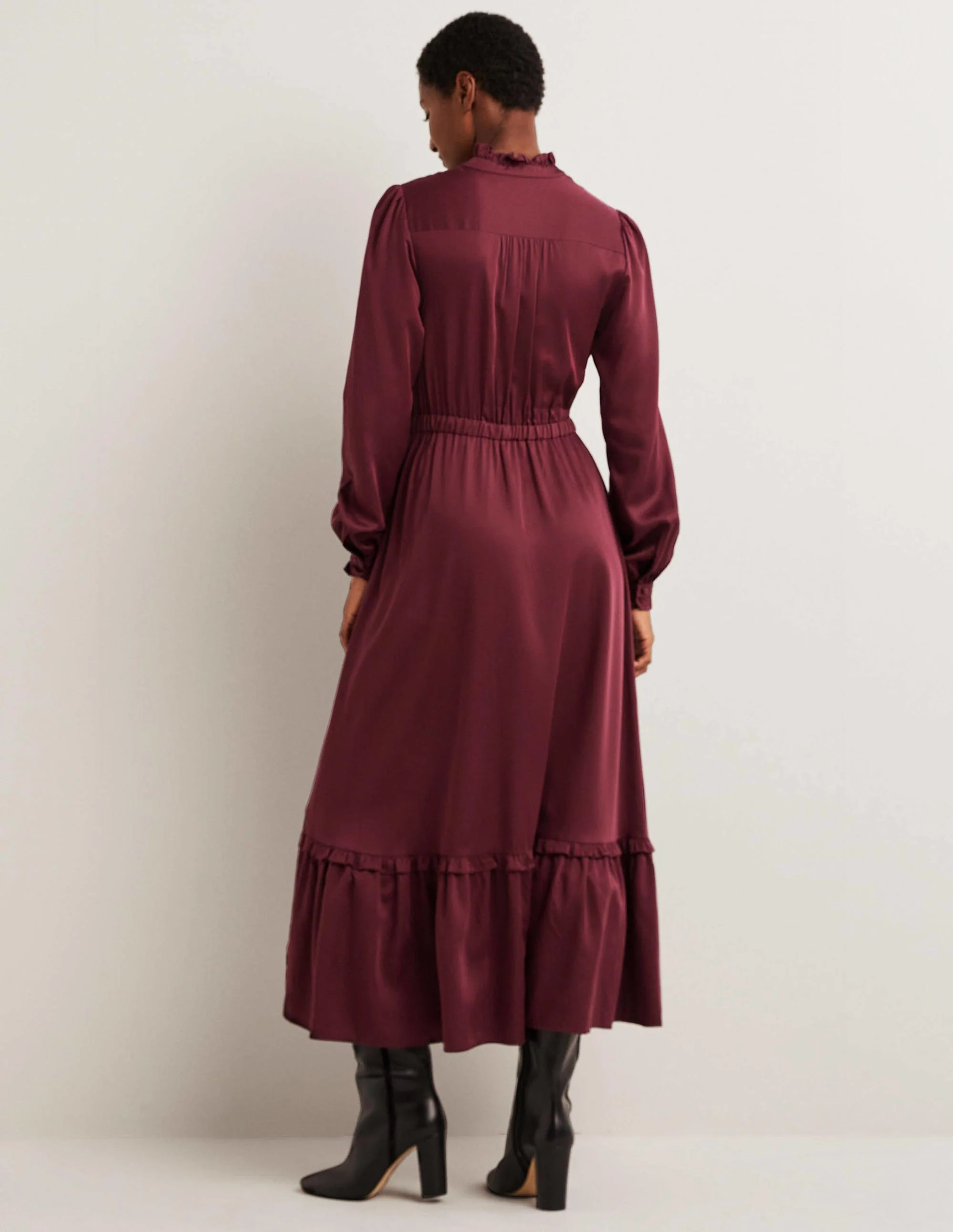 Satin-Midikleid mit Plisseefalten-Glühweinrot - Image 3