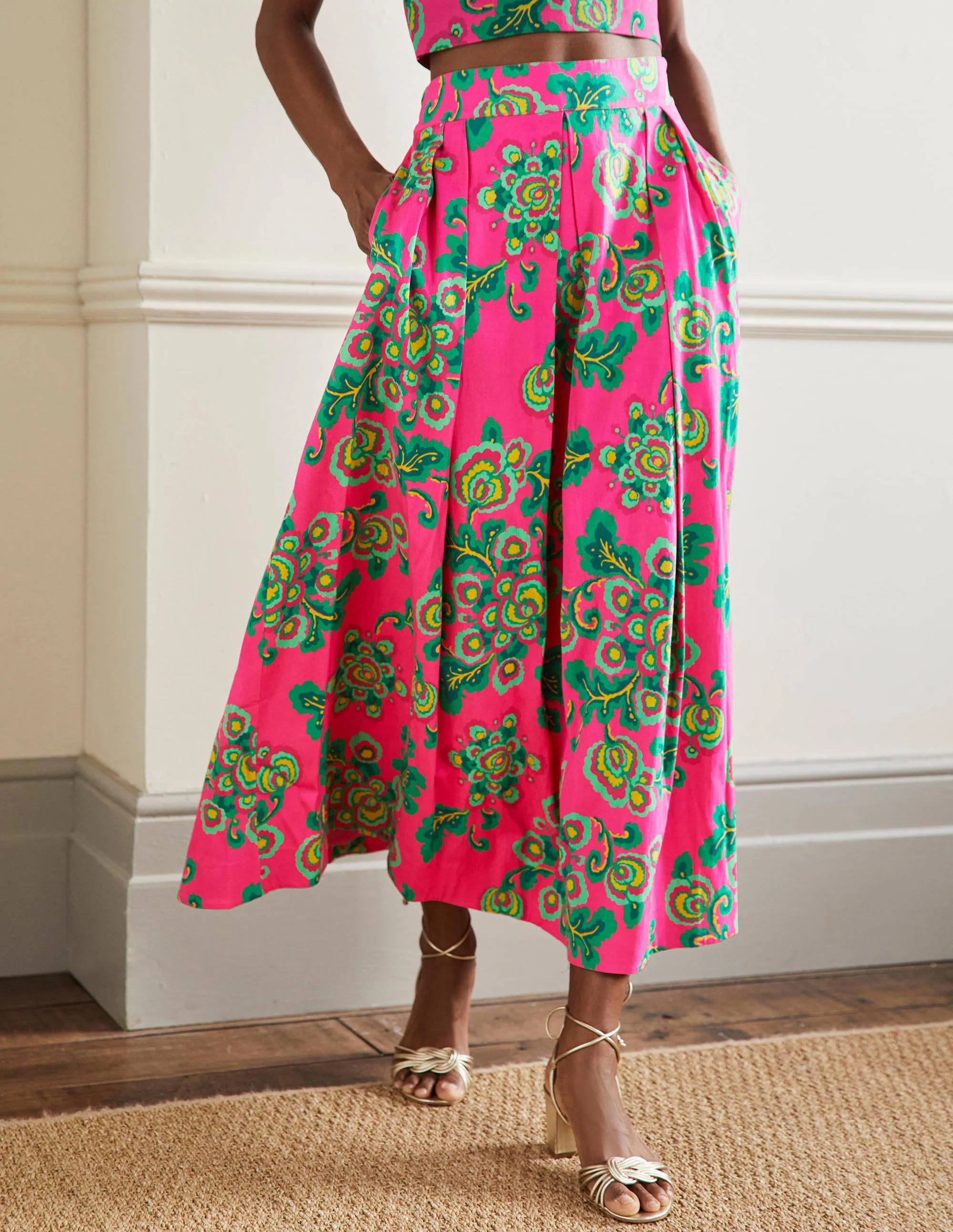 Scarlett Gemusterter Midirock-Pink, Wildblumen - Image 4