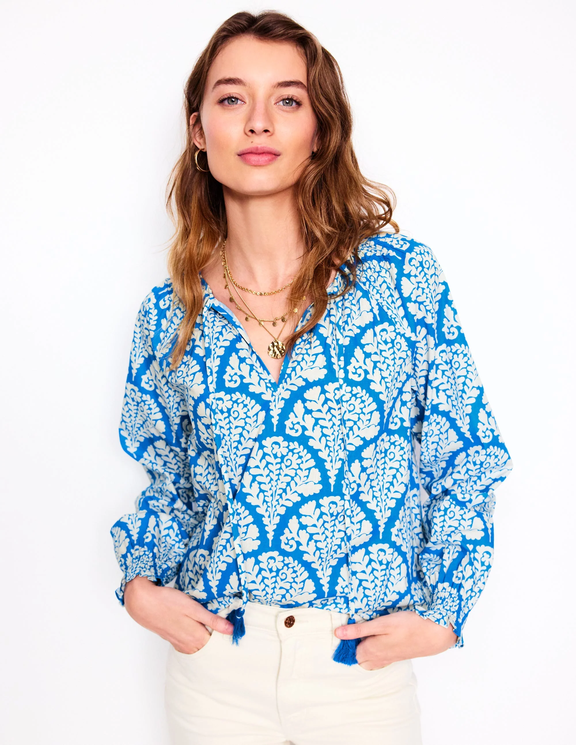 Schlichte Baumwollbluse-Himmelblau, Blühend - Image 4