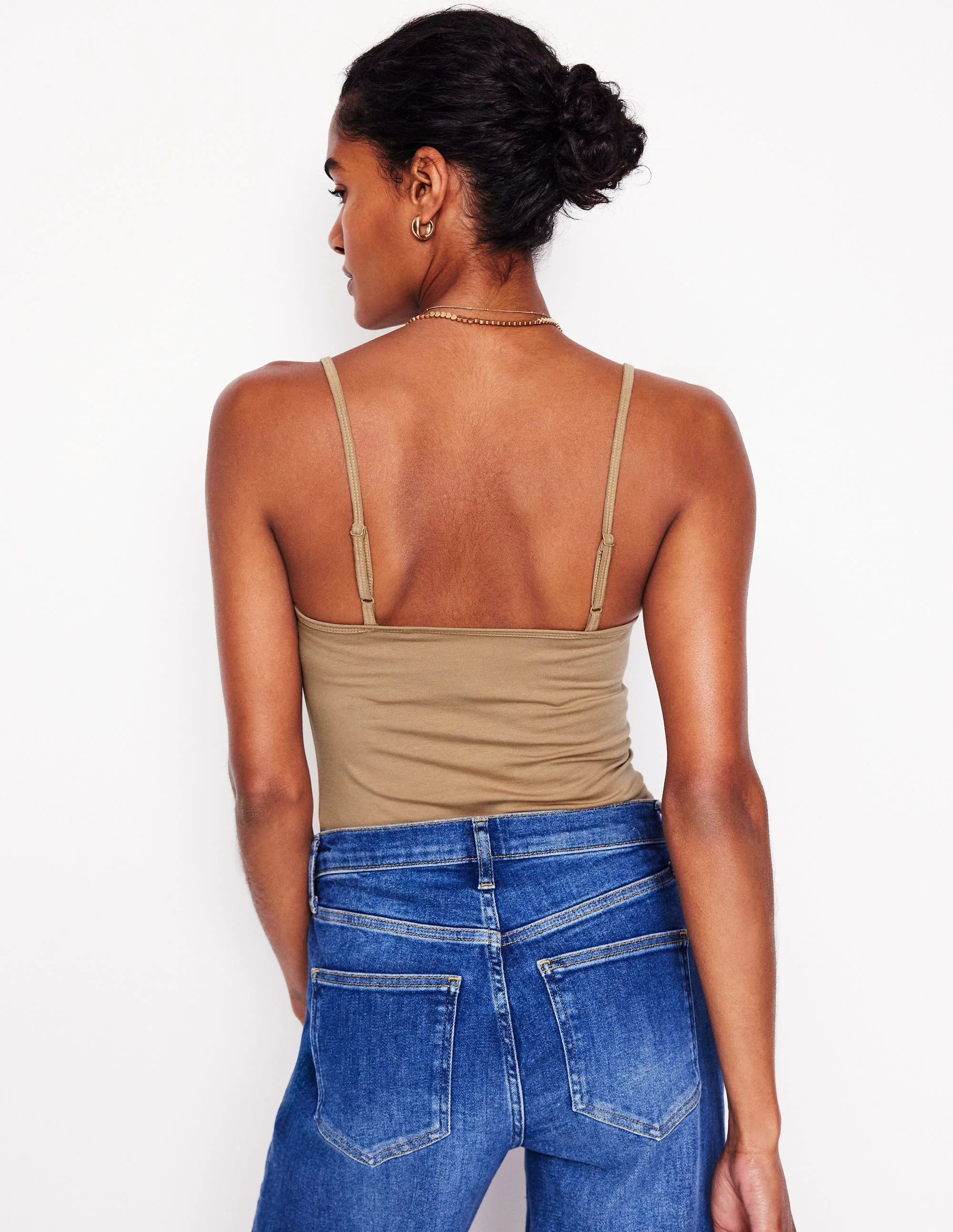 Schlichtes Camisole-Oberteil-Creme-Karamellbraun - Image 3