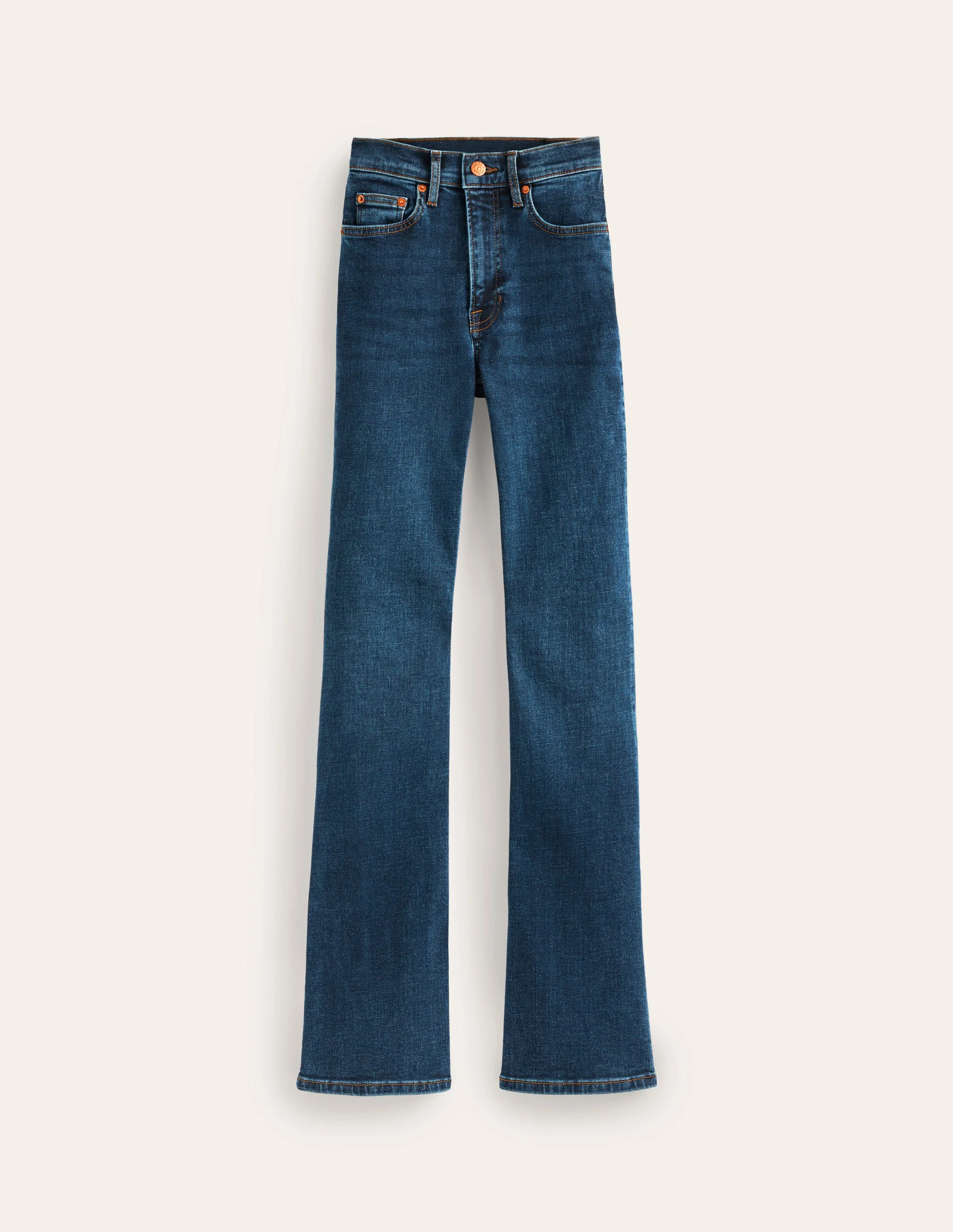 Schmal geschnittene, ausgestellte Jeans mit hohem Bund-Indigo Waschung - Image 6