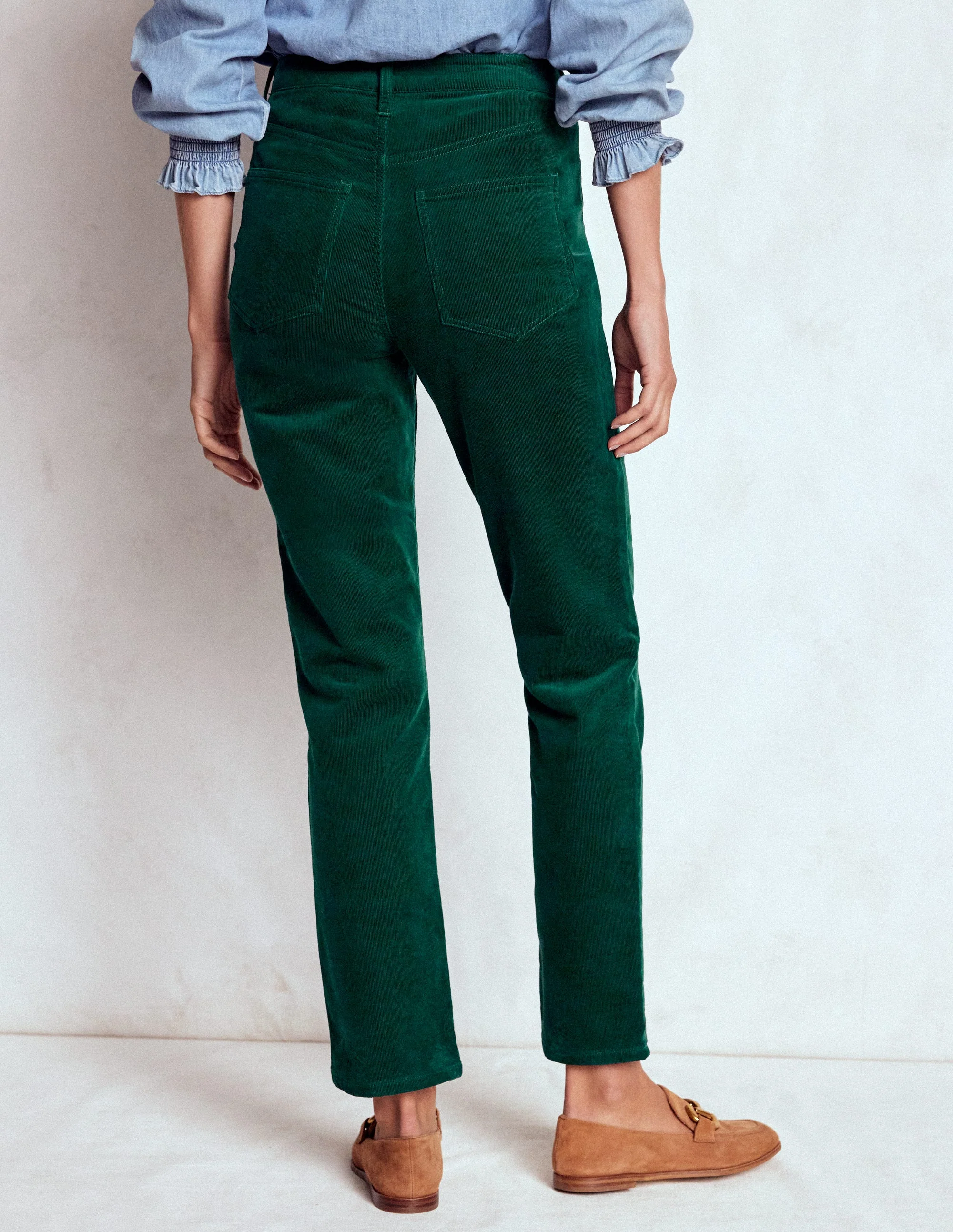 Schmal geschnittene Cord-Jeans mit hohem Bund-GRÜN - Image 3
