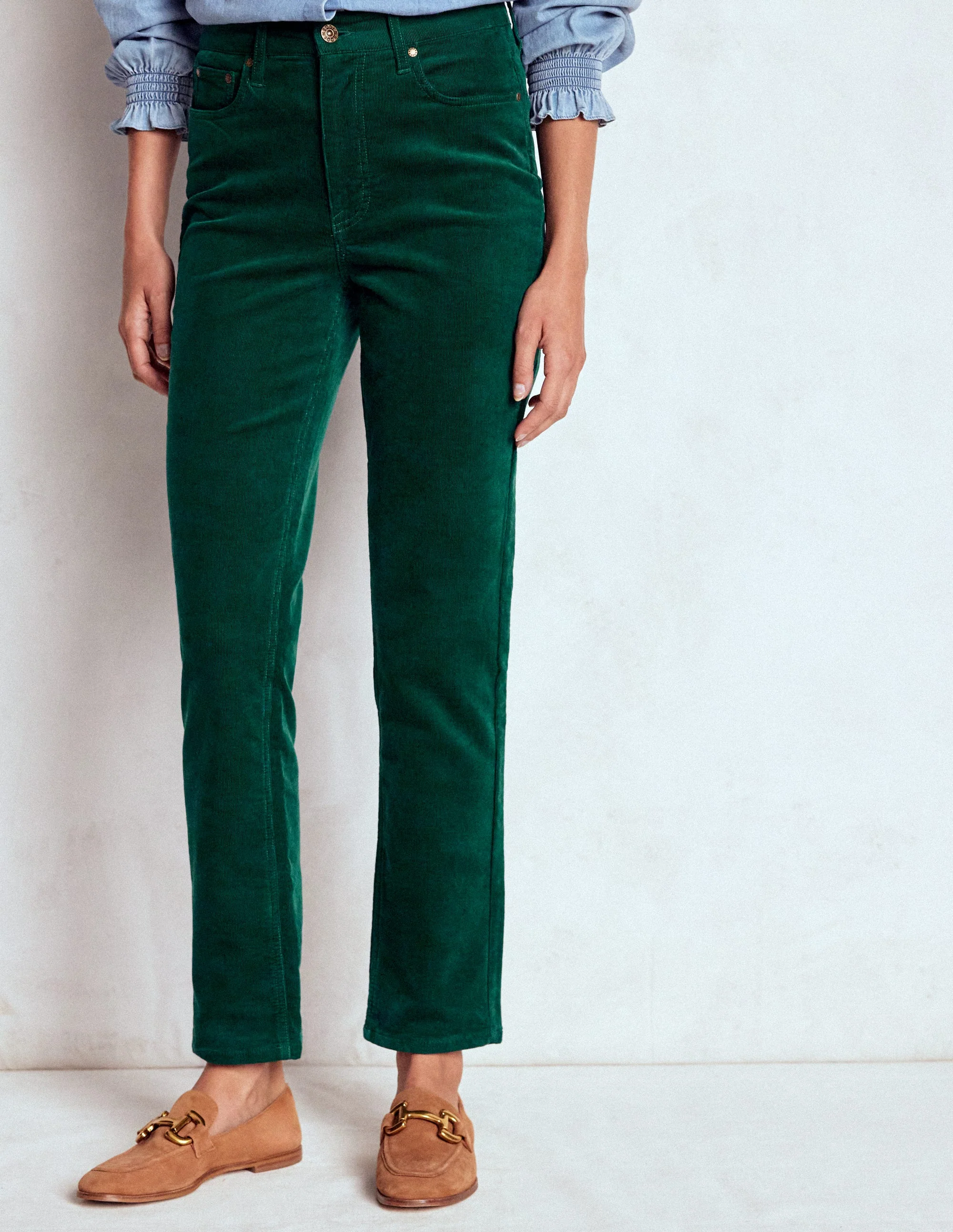 Schmal geschnittene Cord-Jeans mit hohem Bund-GRÜN - Image 4