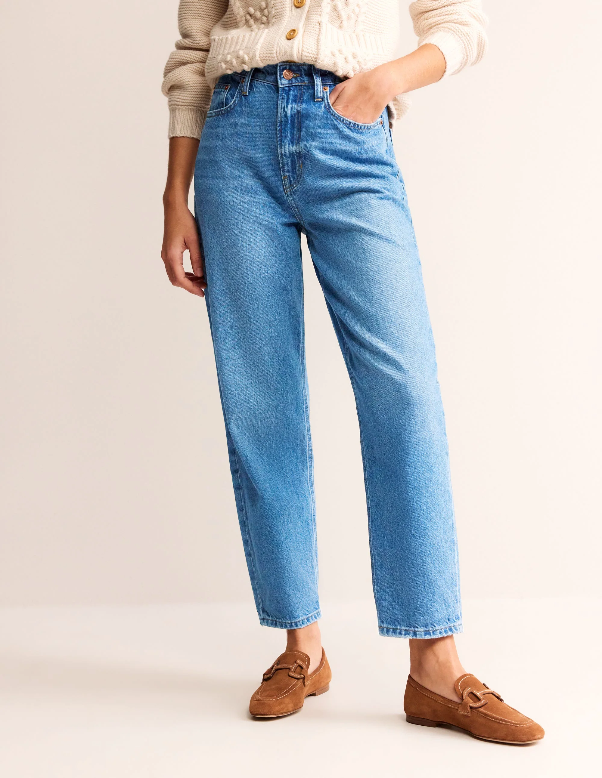 Schmal zulaufende 90er-Jeans mit hoher Taille-Mittleres Vintageblau - Image 4