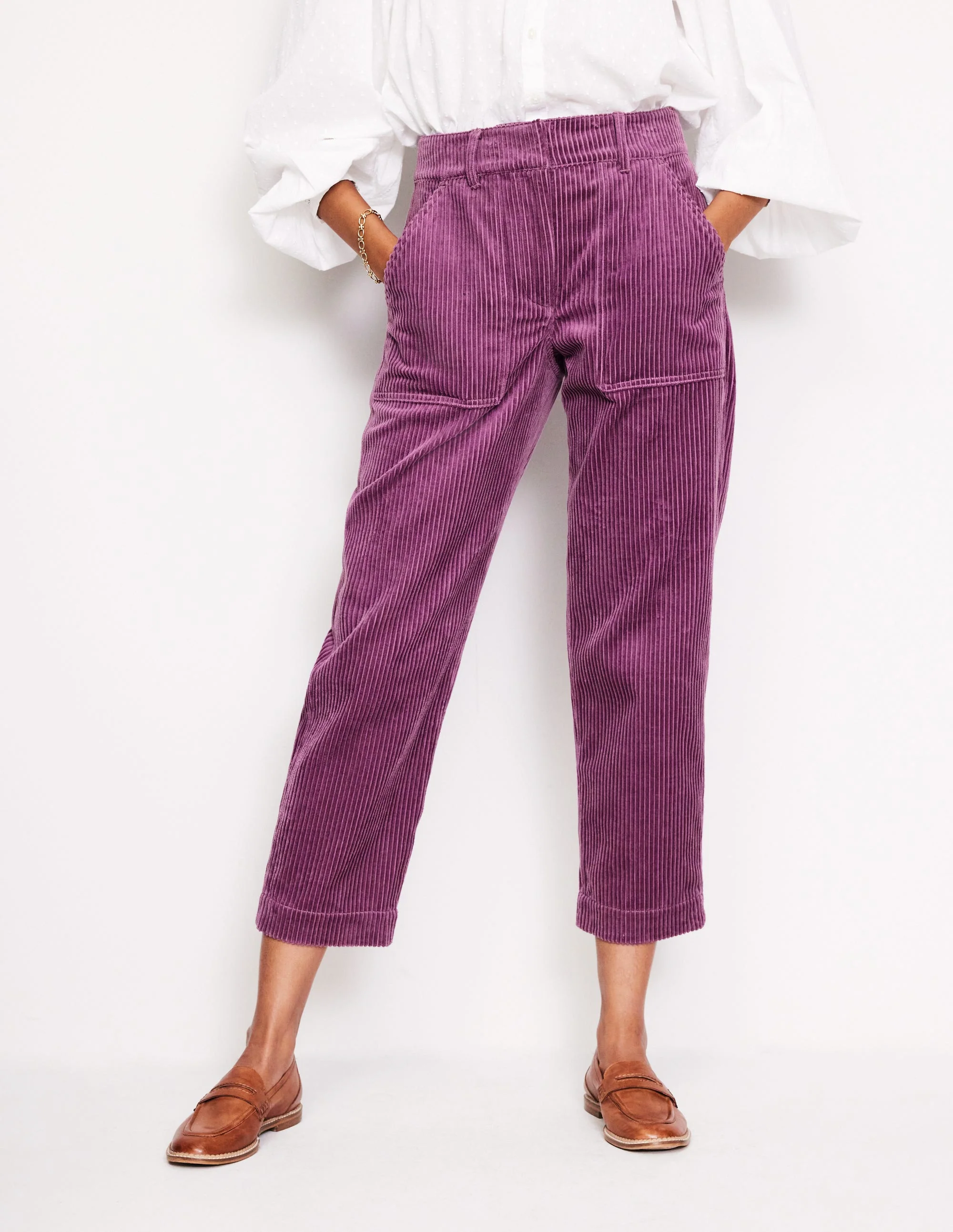 Schmal zulaufende Cargohose aus Cord-Lila Distel - Image 4