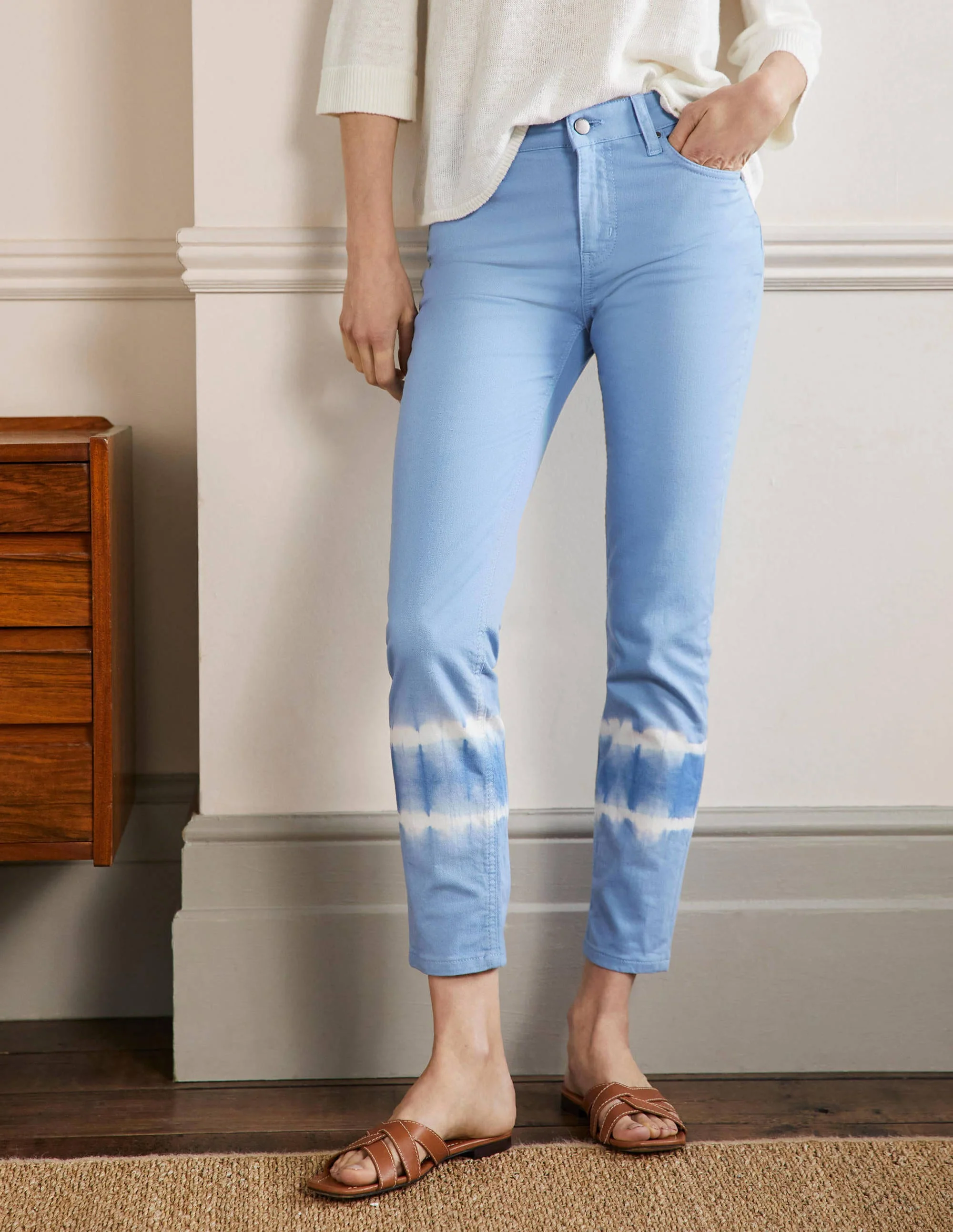 Schmale 7/8-Hose mit geradem Schnitt-Graublau, Batikmuster - Image 4