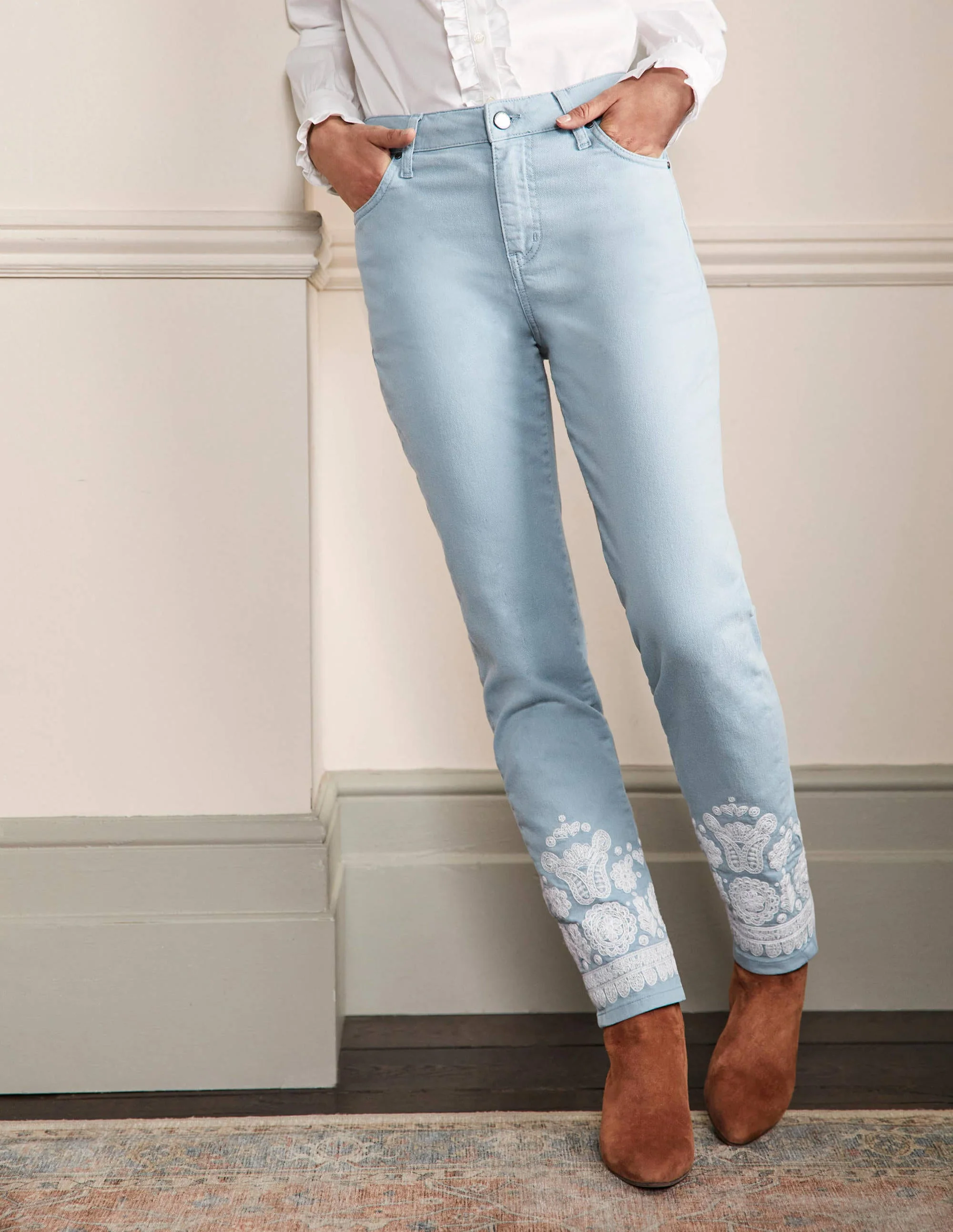 Schmale 7/8-Hose mit geradem Schnitt-Graublau, Stickerei - Image 5