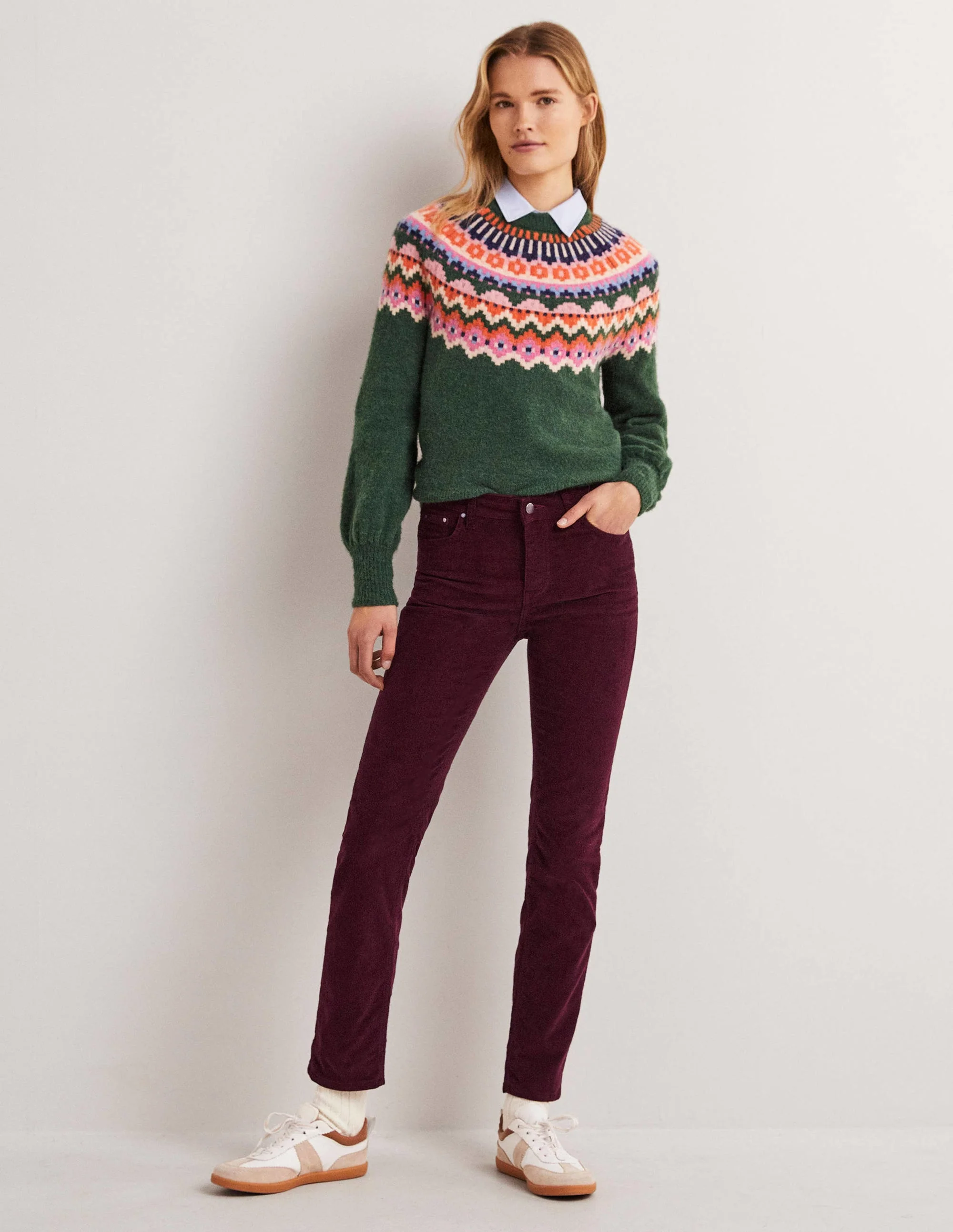 Schmale Cord-Jeans mit geradem Bein-Glühweinrot