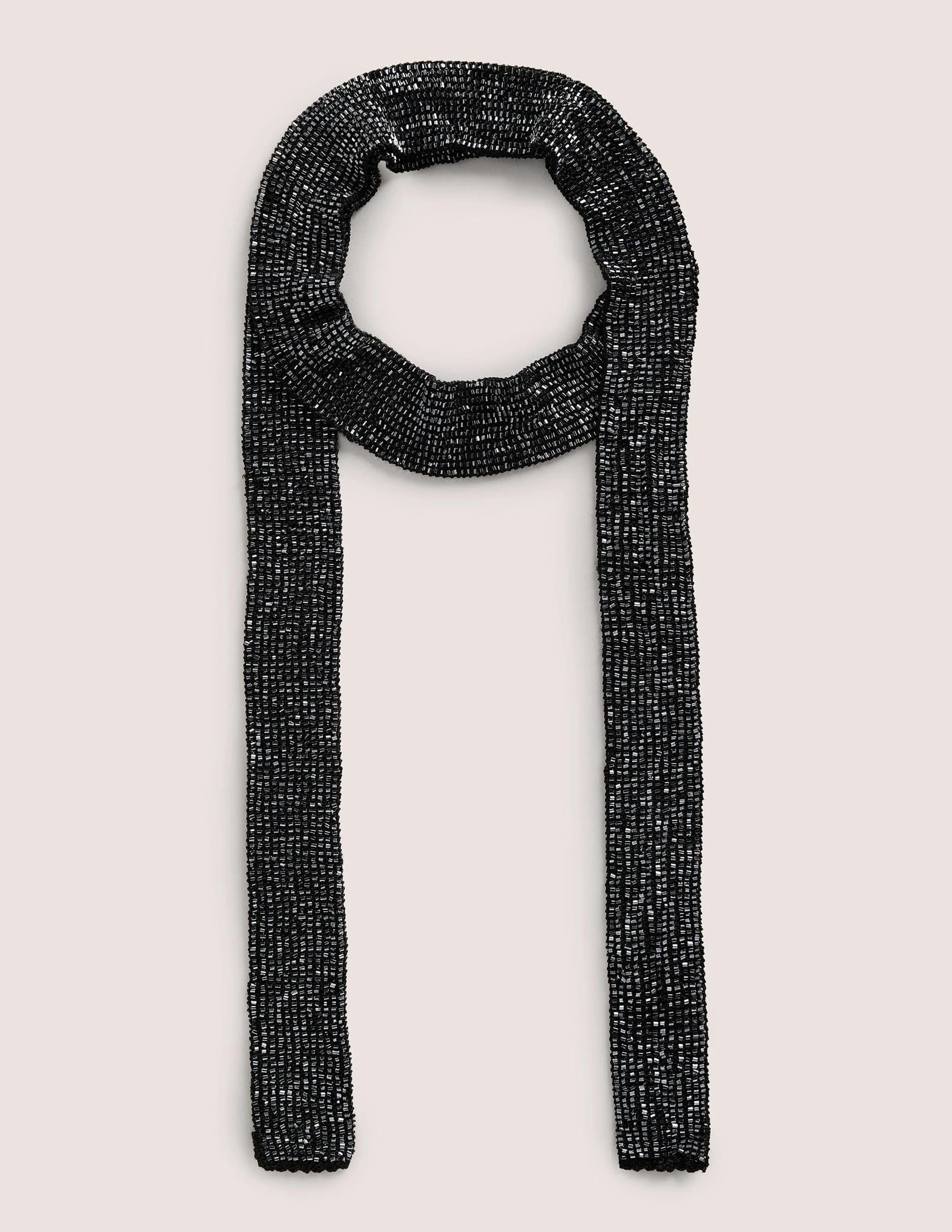 Schmaler Schal mit Perlen-Schwarz
