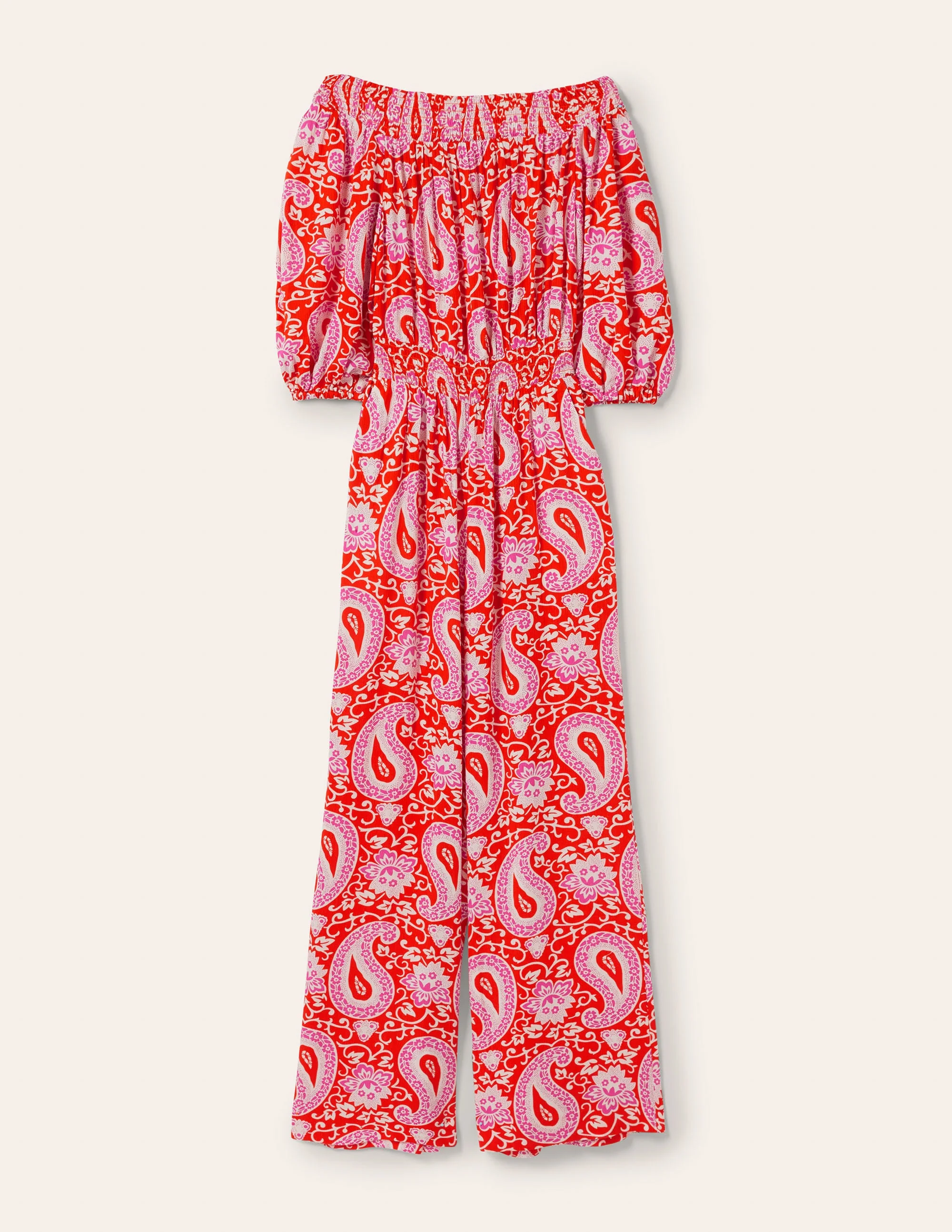 Schulterfreier Jumpsuit-Papayaorange, Bezauberndes Paisleymuster - Image 7