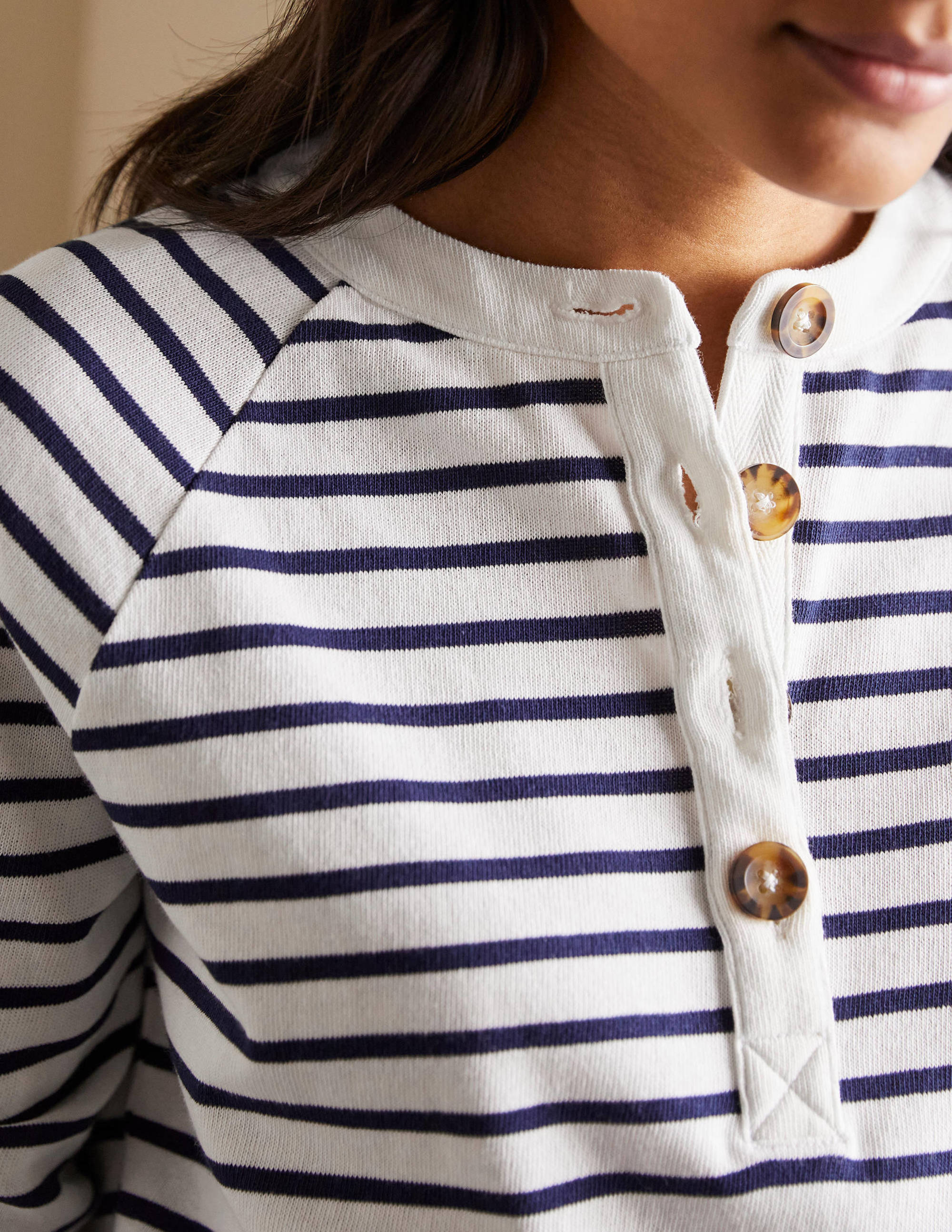 Schweres Henley-Oberteil-Naturweiß/Navy