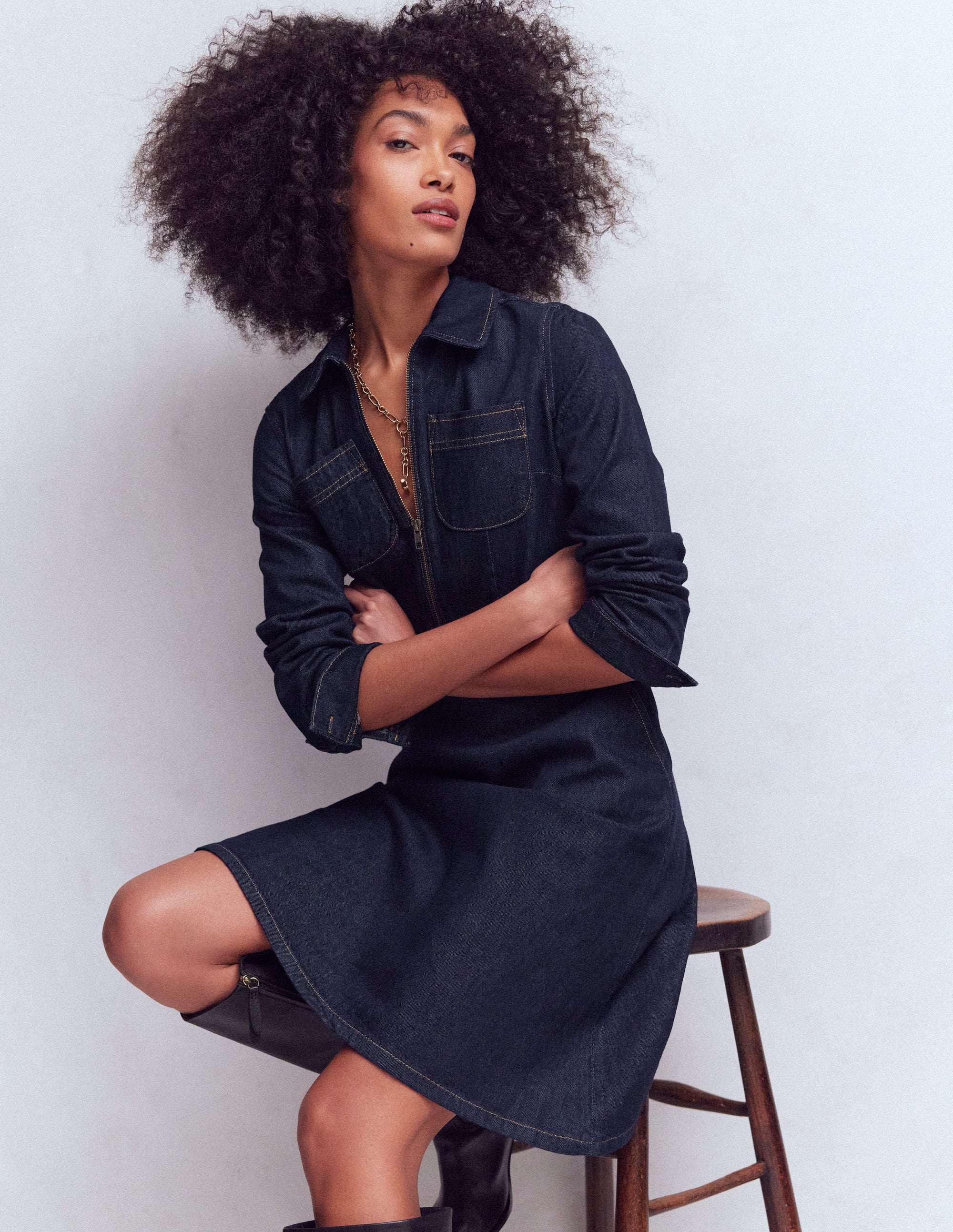Schwingendes Denim-Hemdblusenkleid-Indigoblau, Denim - Image 2