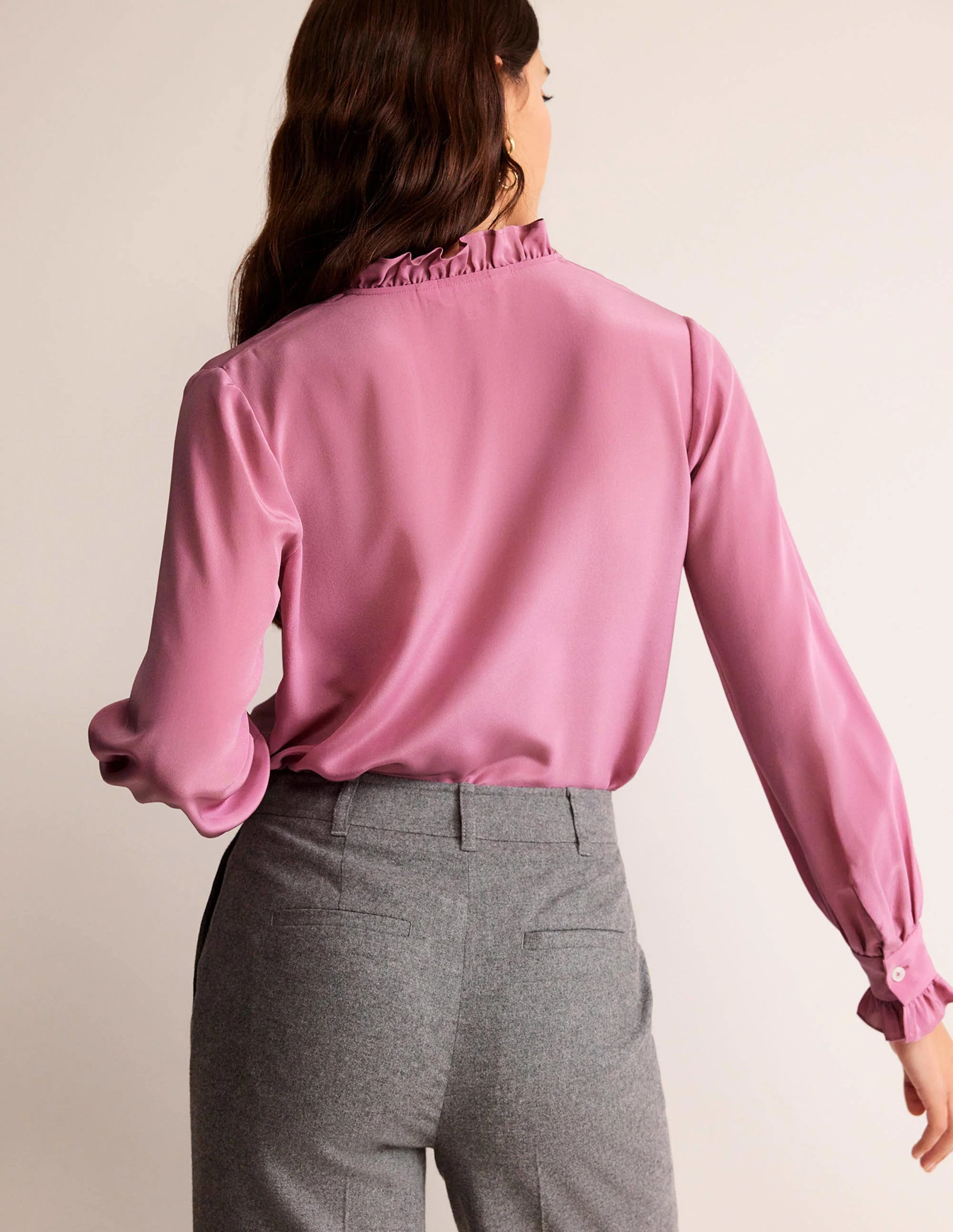 Seidenbluse mit Rüschenkragen-Erdbeer-Sorbet - Image 3