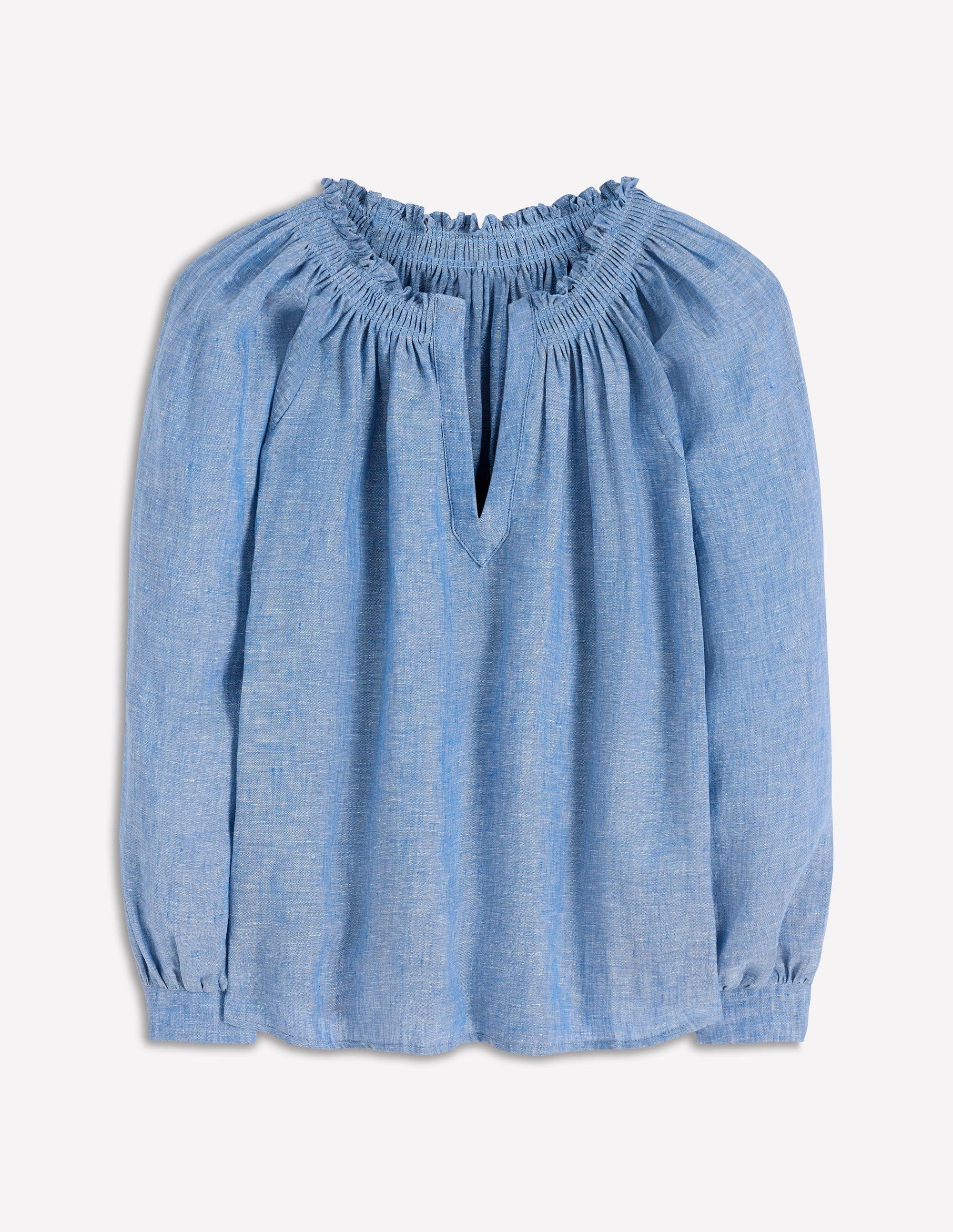 Serena Leinenoberteil mit Faltendetail am Ausschnitt-Blauer Faux-Uni - Image 4