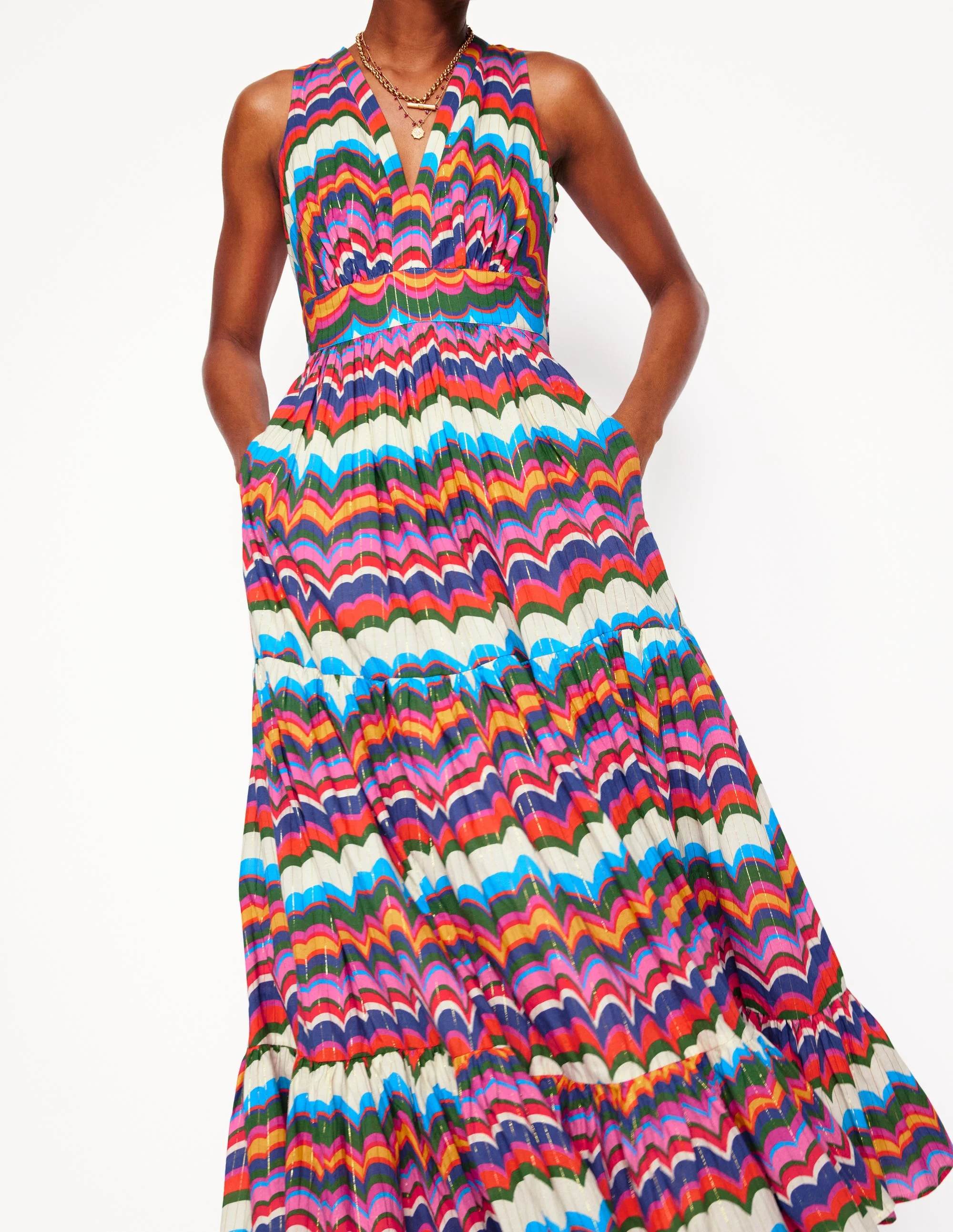 Serena Maxikleid aus Baumwolle zum Binden-Bunt, Abstrakte Welle - Image 3