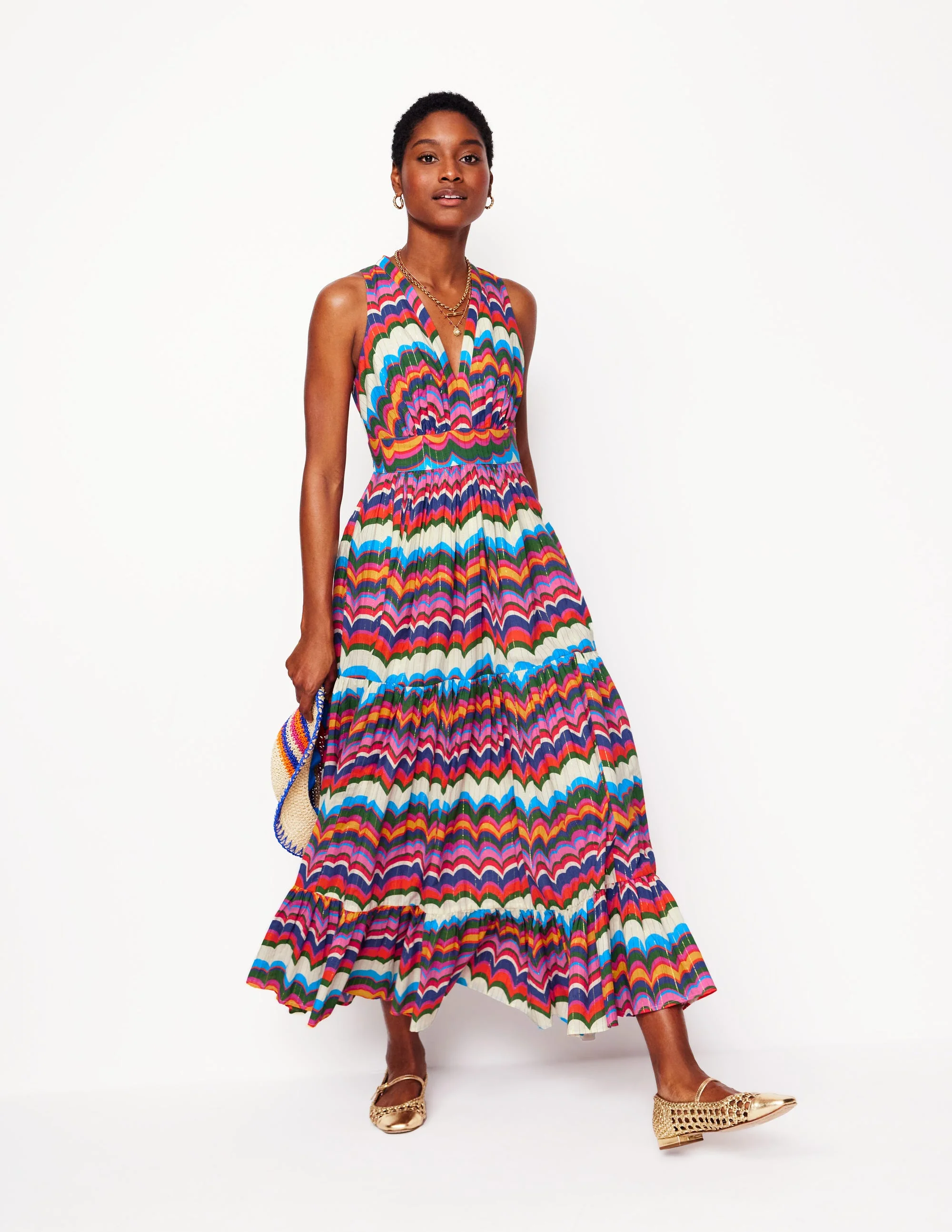 Serena Maxikleid aus Baumwolle zum Binden-Bunt, Abstrakte Welle - Image 5