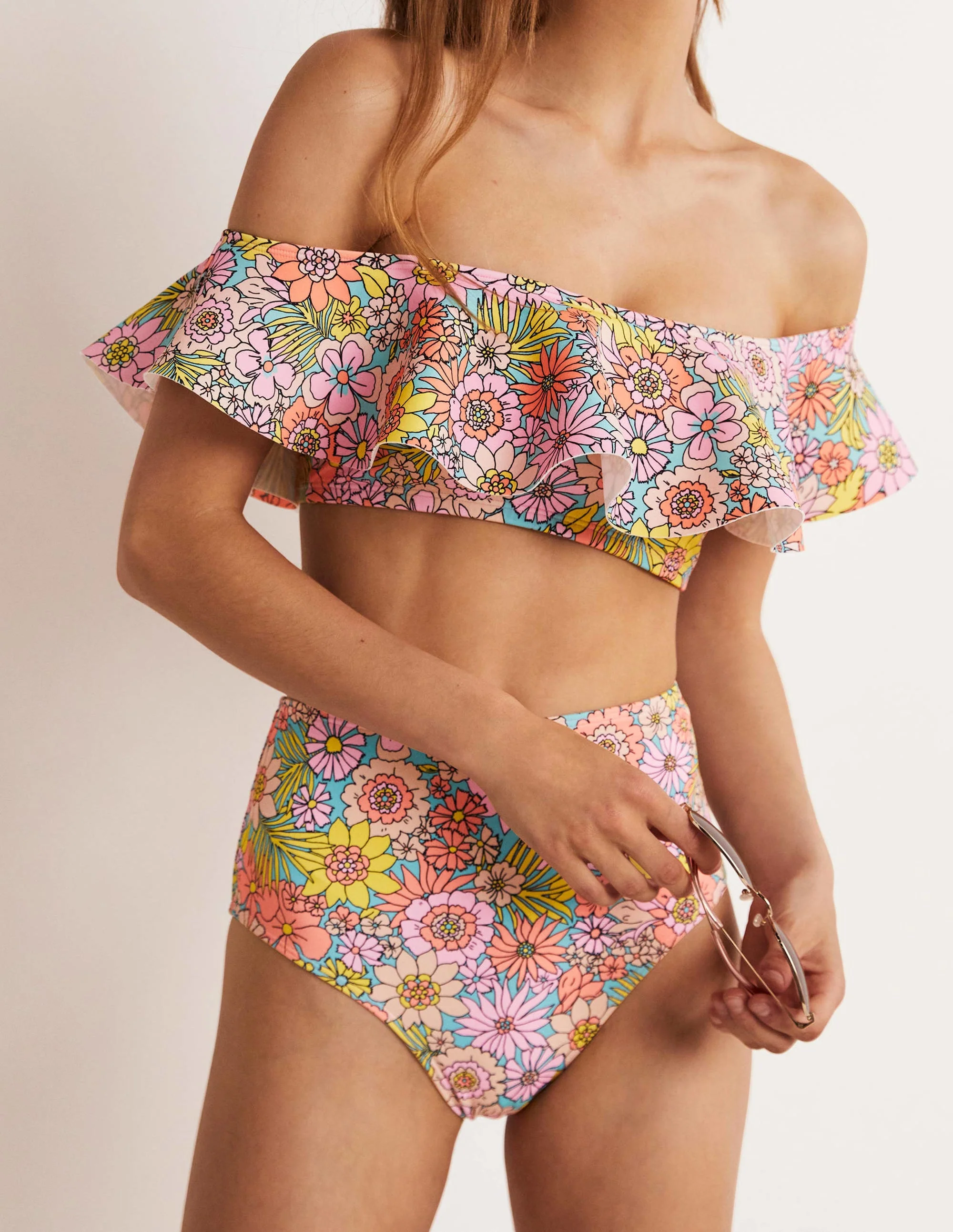 Siena Schulterfreies Bikinioberteil mit Rüschen-Türkis, Blütengarten - Image 5