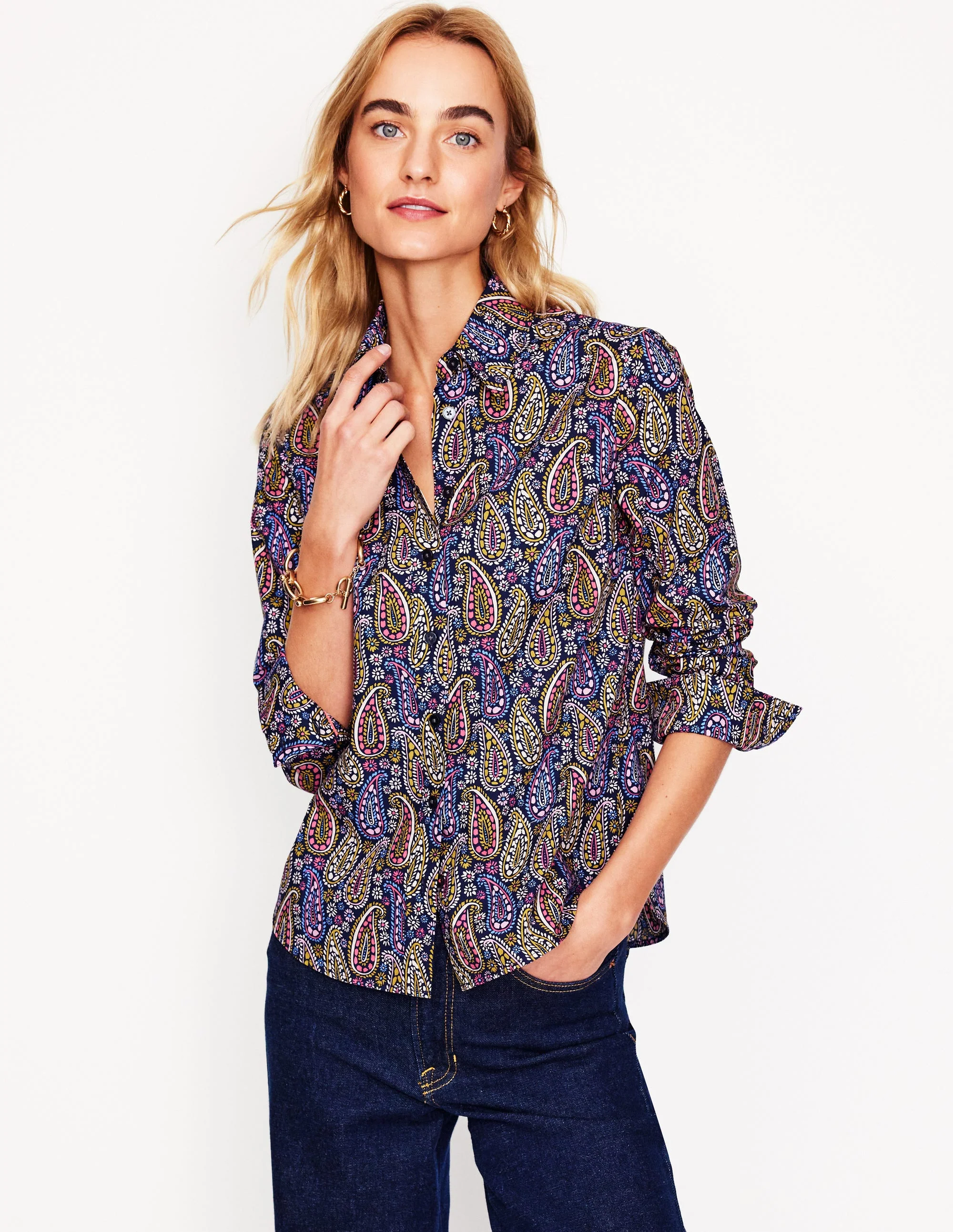 Sienna Baumwollhemd-Dämmerungsblau, Paisley-Muster - Image 4