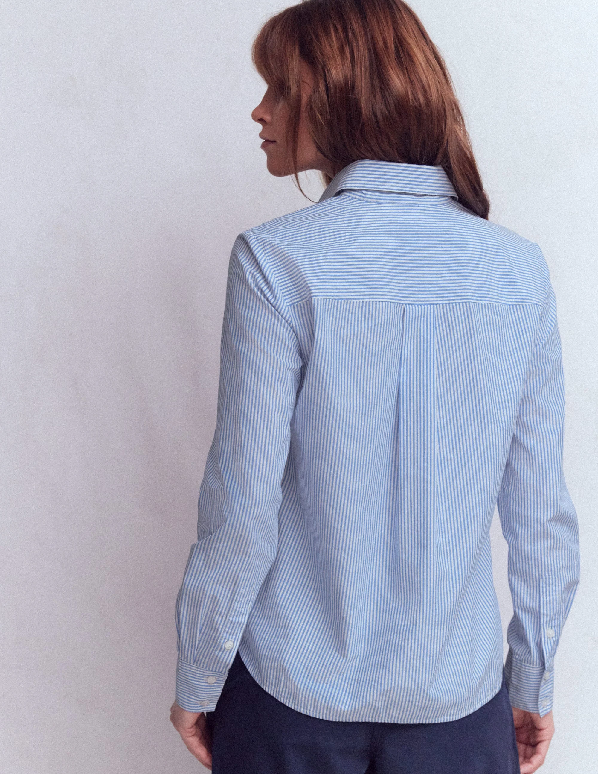 Sienna Baumwollhemd-Leuchtendes Blau Feine Streifen - Image 3