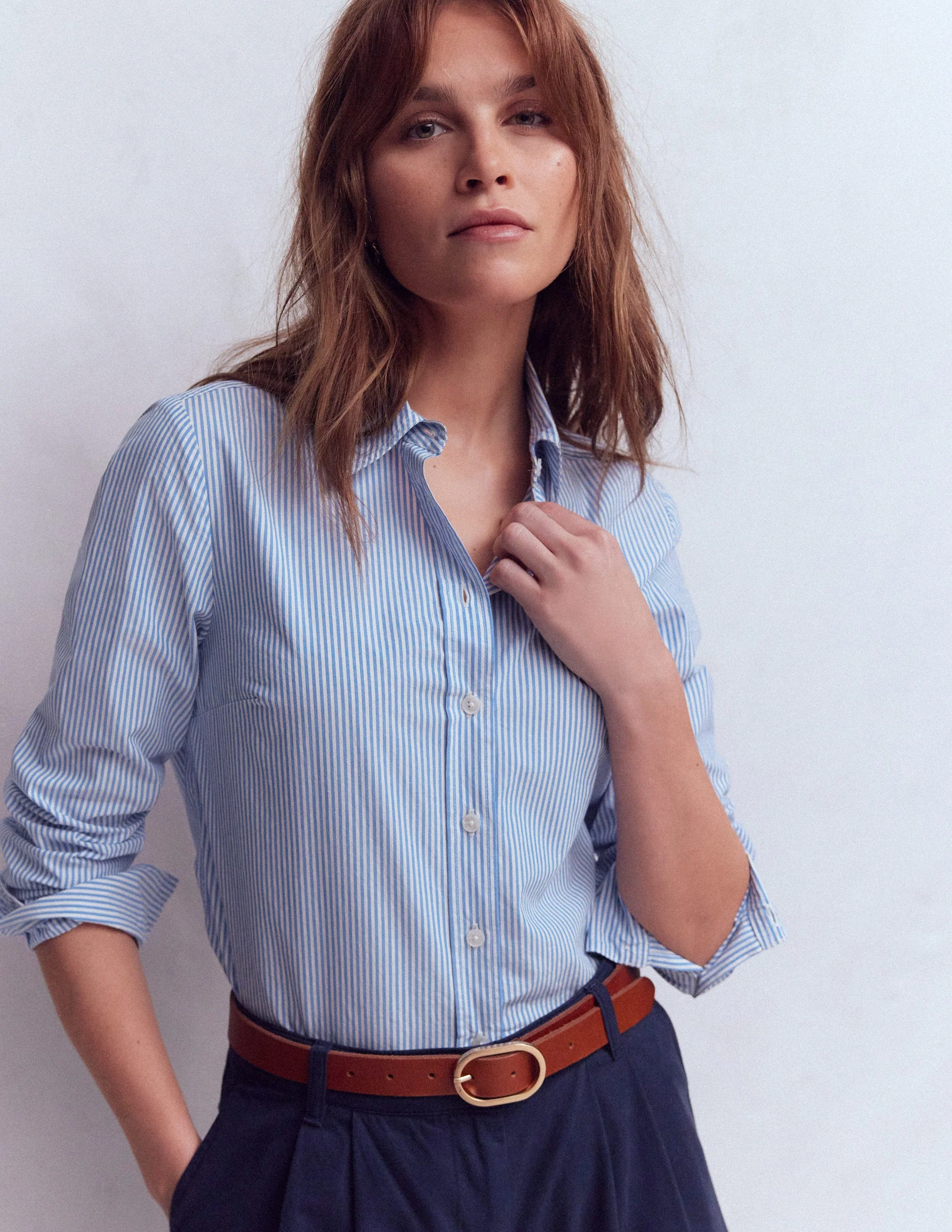 Sienna Baumwollhemd-Leuchtendes Blau Feine Streifen - Image 4
