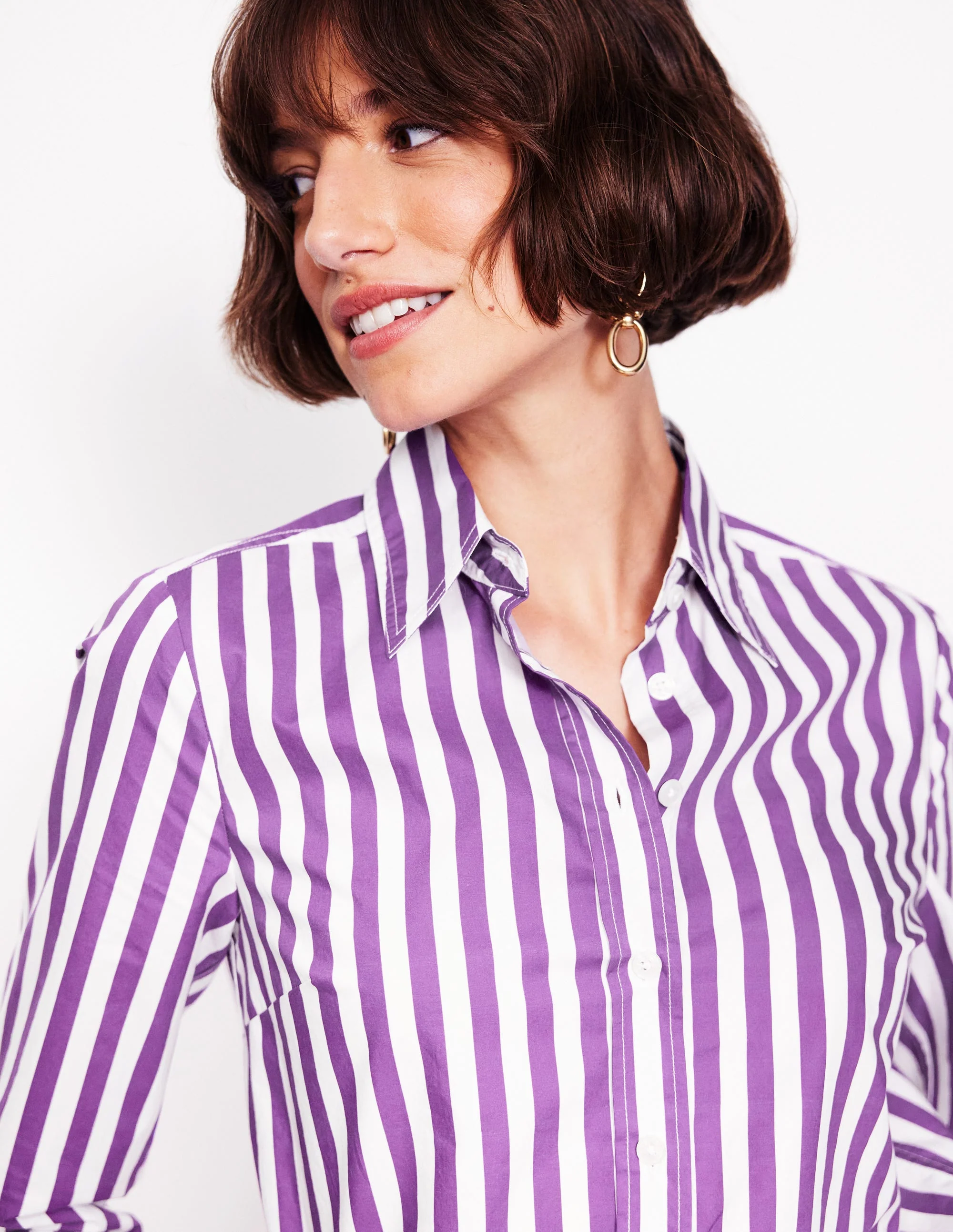 Sienna Baumwollhemd-Royal-Violett, Naturweiß Streifen - Image 2