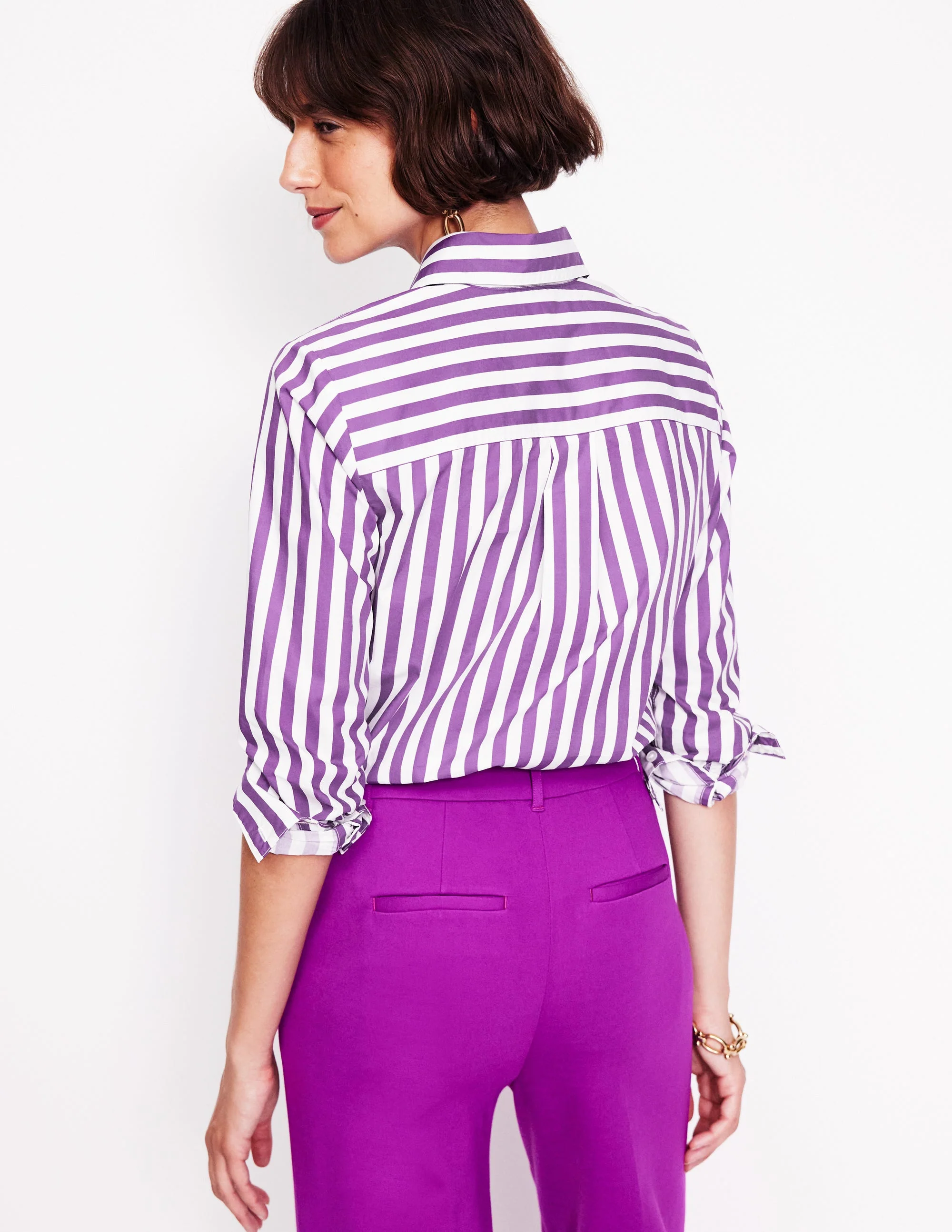 Sienna Baumwollhemd-Royal-Violett, Naturweiß Streifen - Image 3