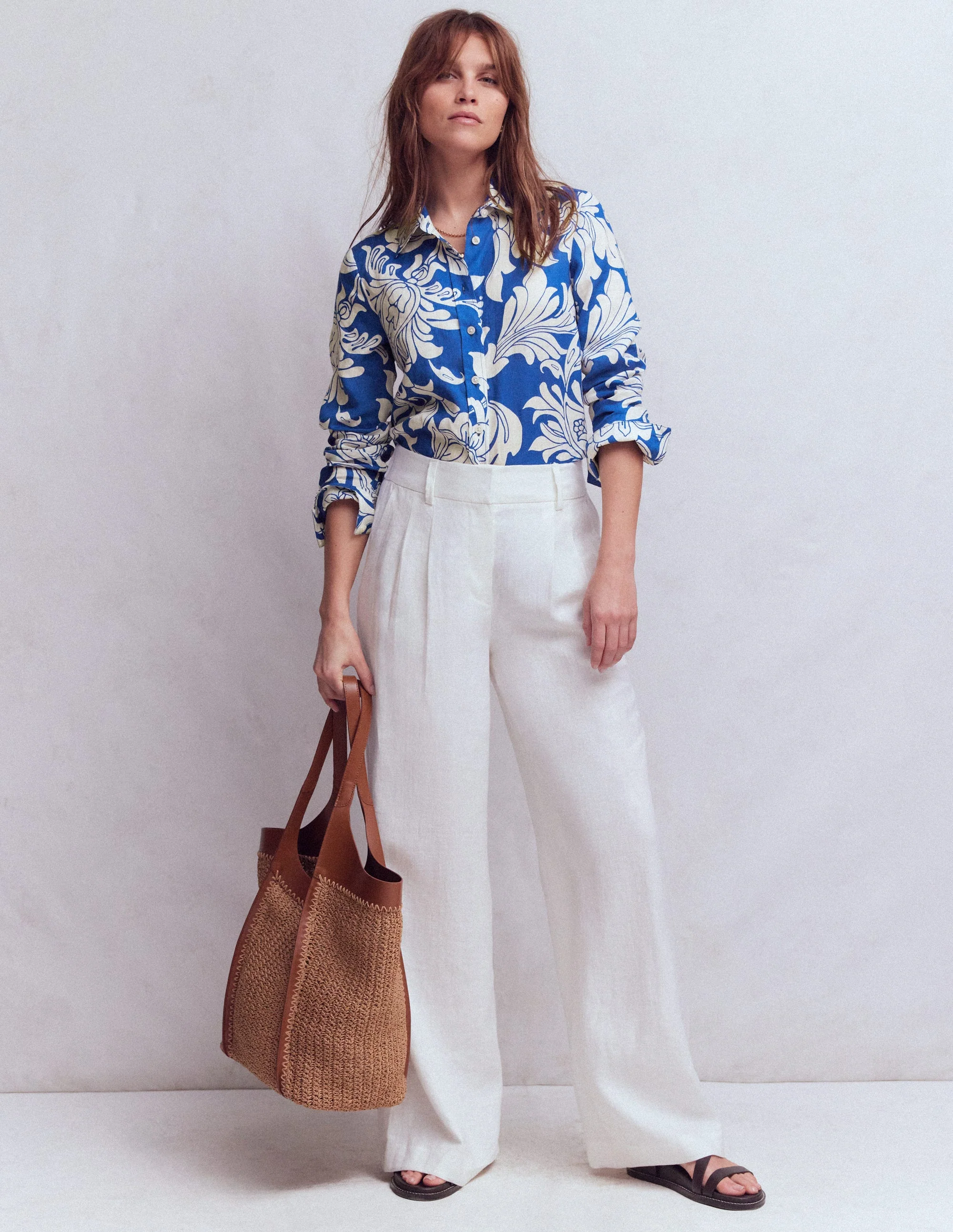 Sienna Leinenhemd-Blau, Botanisches Muster