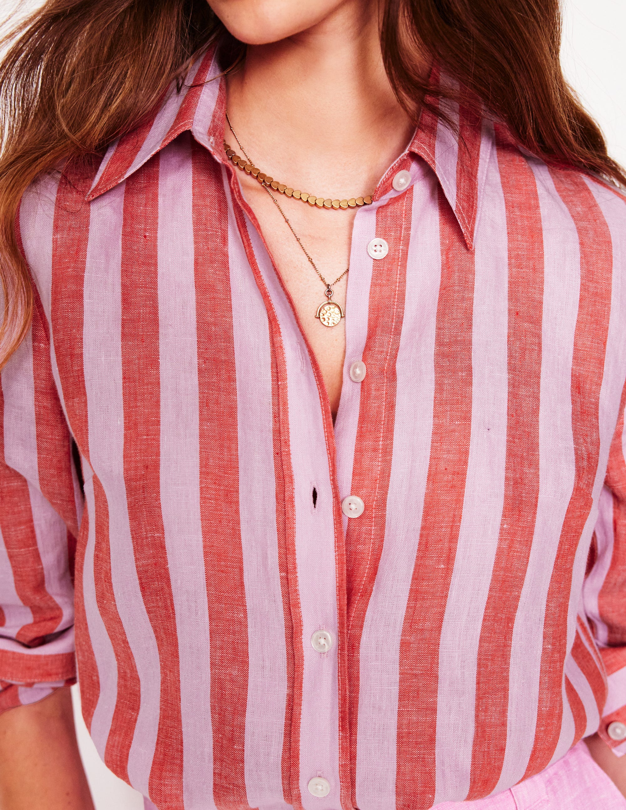 Sienna Leinenhemd-Knallrot und Rosa Streifen - Image 2
