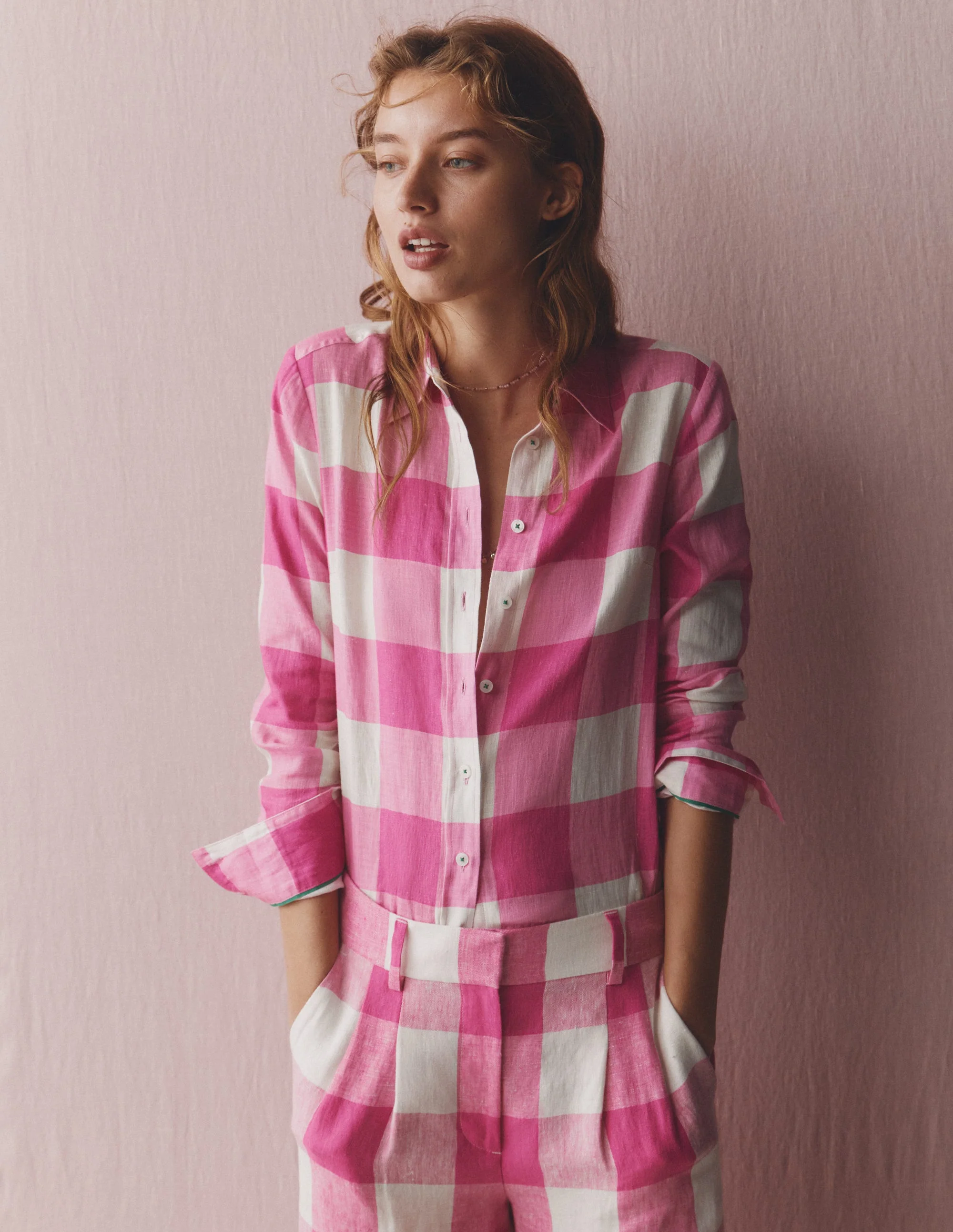 Sienna Leinenhemd-Kräftiges Rosa Vichykaro - Image 6