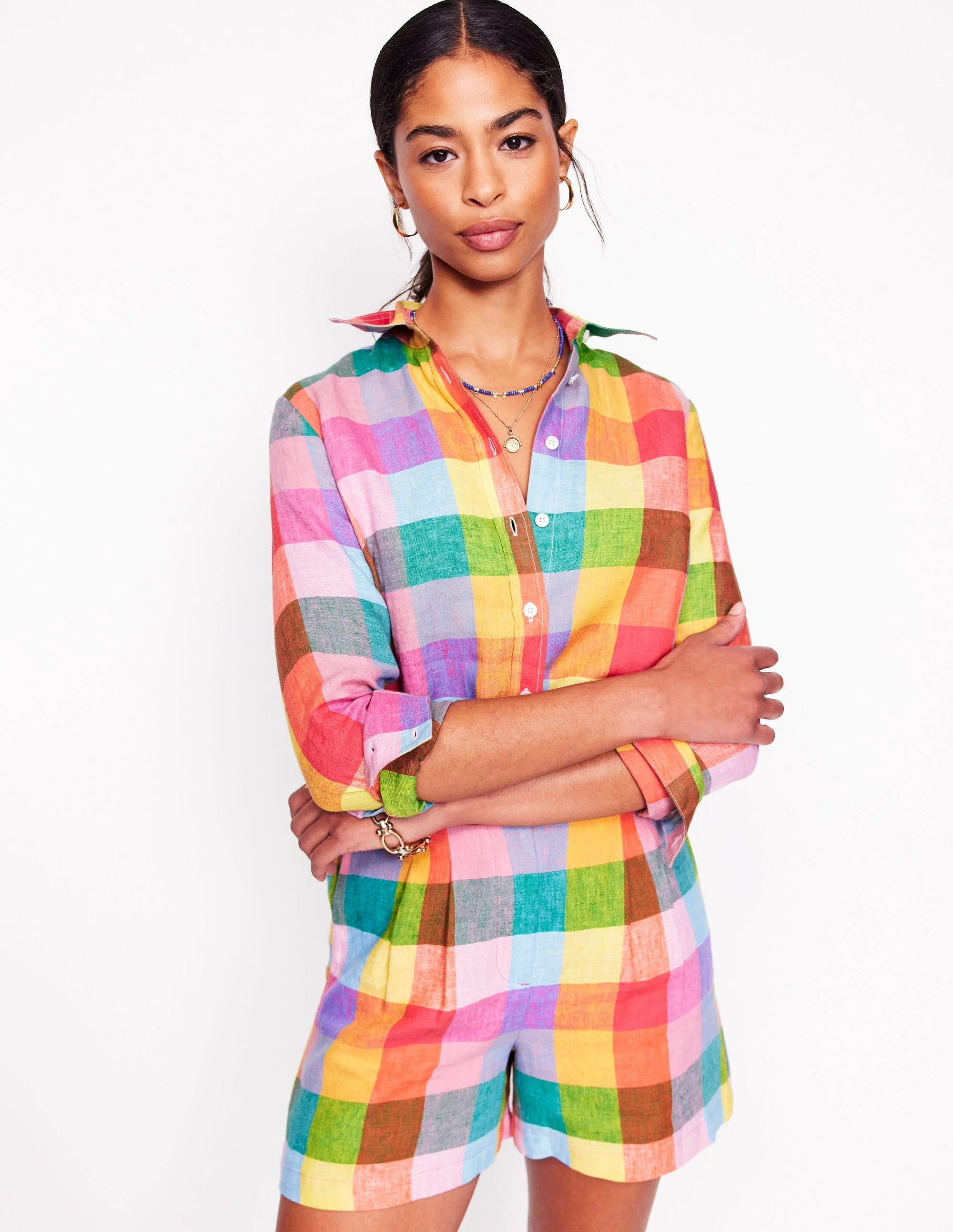 Sienna Leinenhemd-Regenbogen Bunt Vichykaro - Image 3