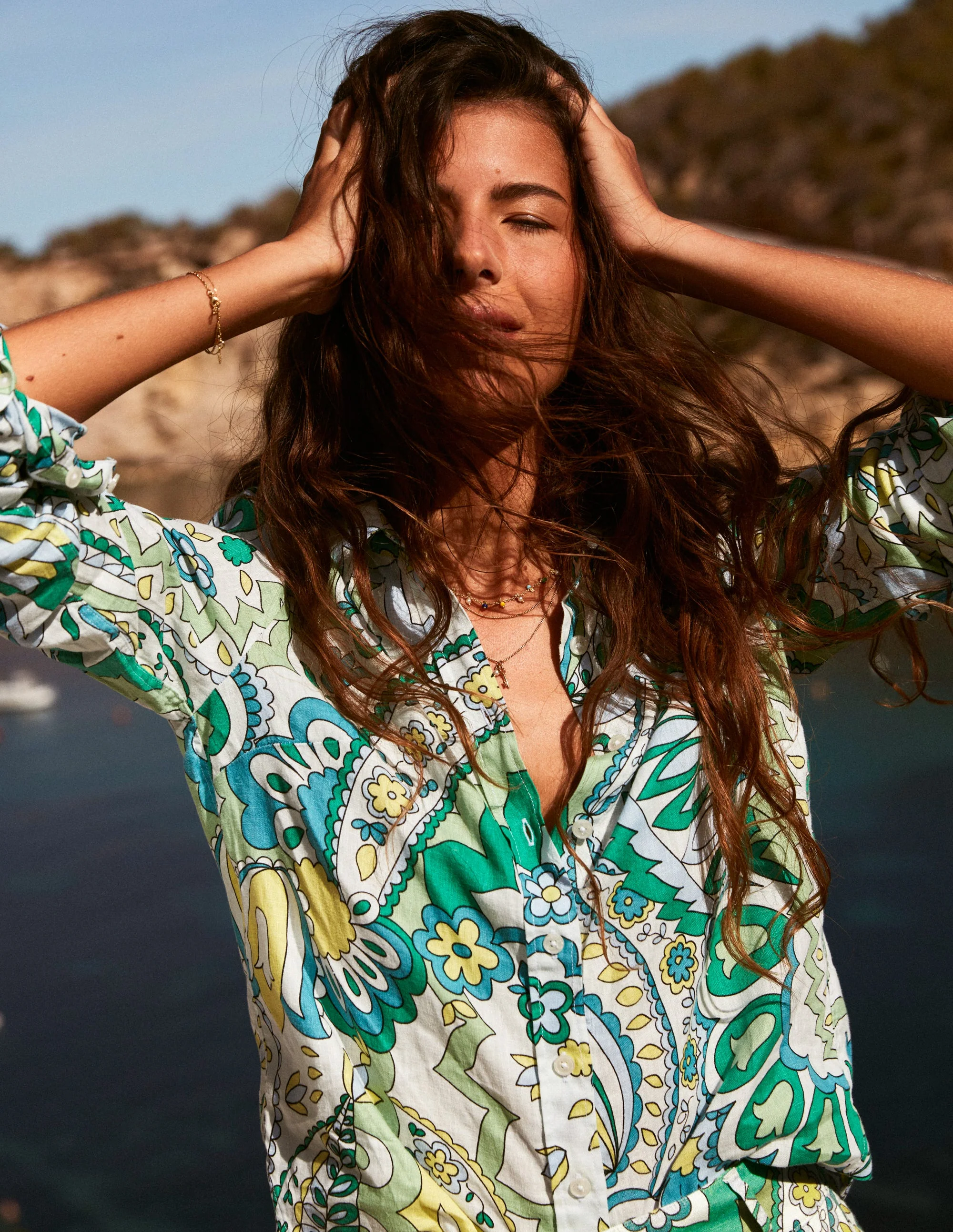 Sienna Leinenhemd-Smaragd, Blätter-Paisley - Image 6