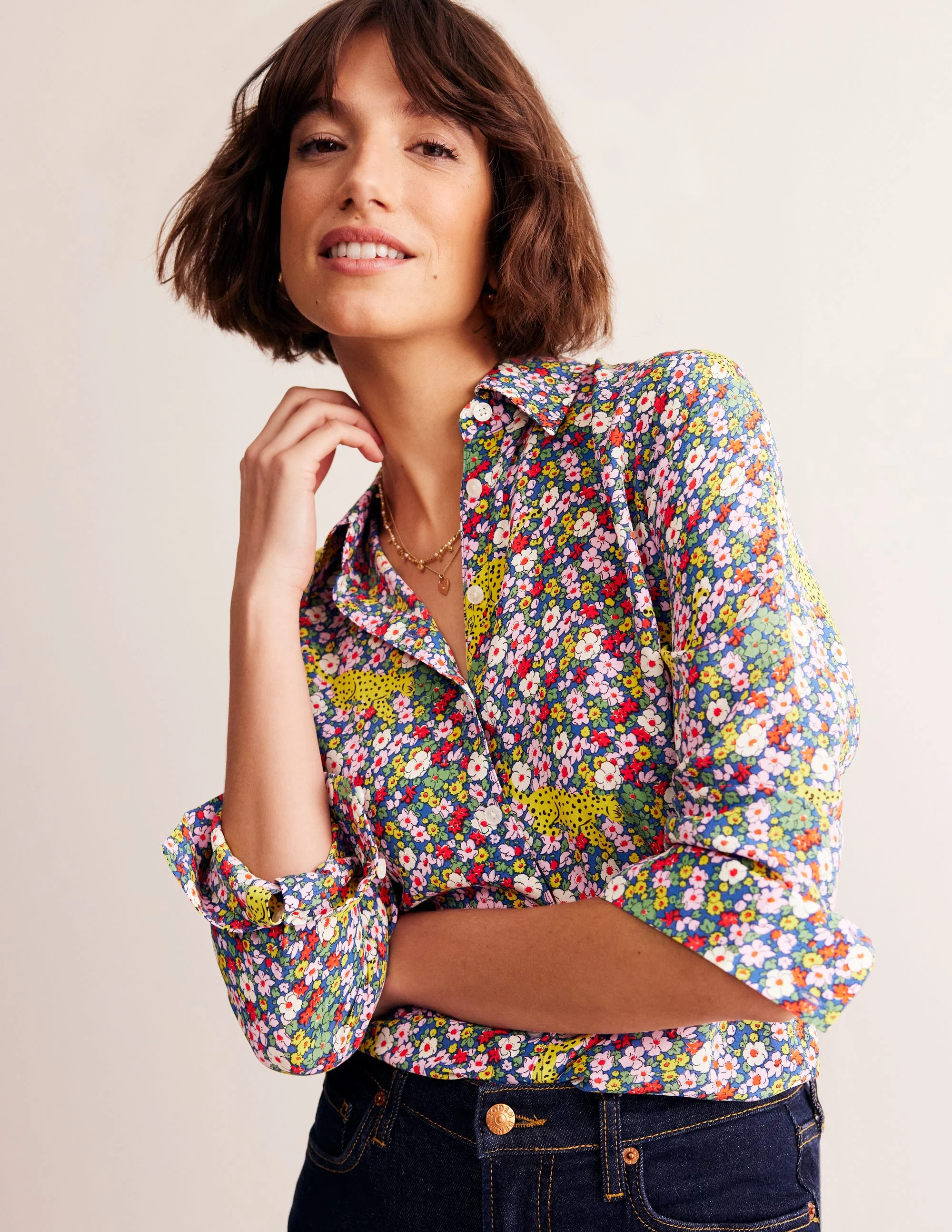 Sienna Seidenhemd-Bunt, Leopard Knospe