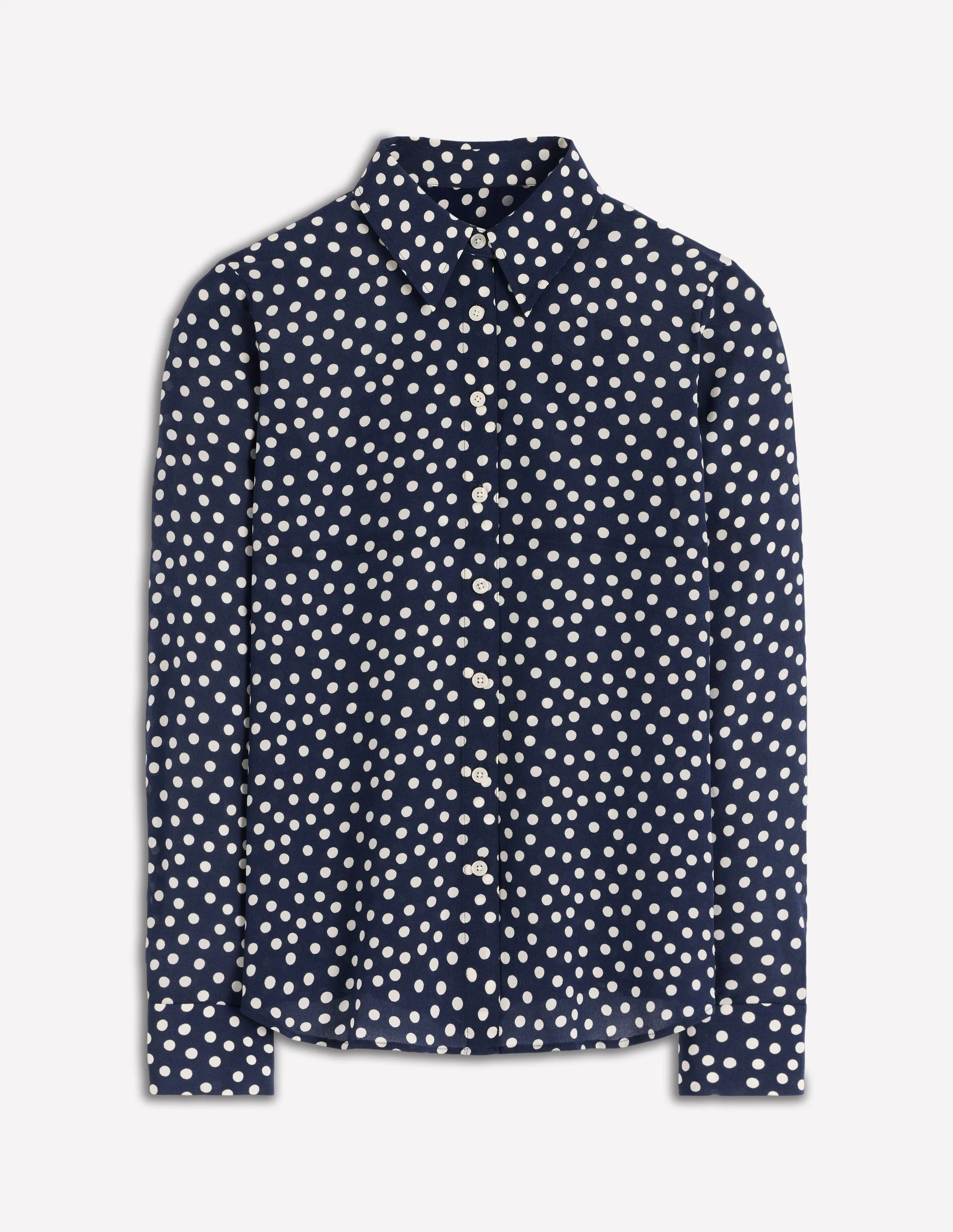 Sienna Seidenhemd-Französisches Marineblau, Gemalte Tupfen - Image 6