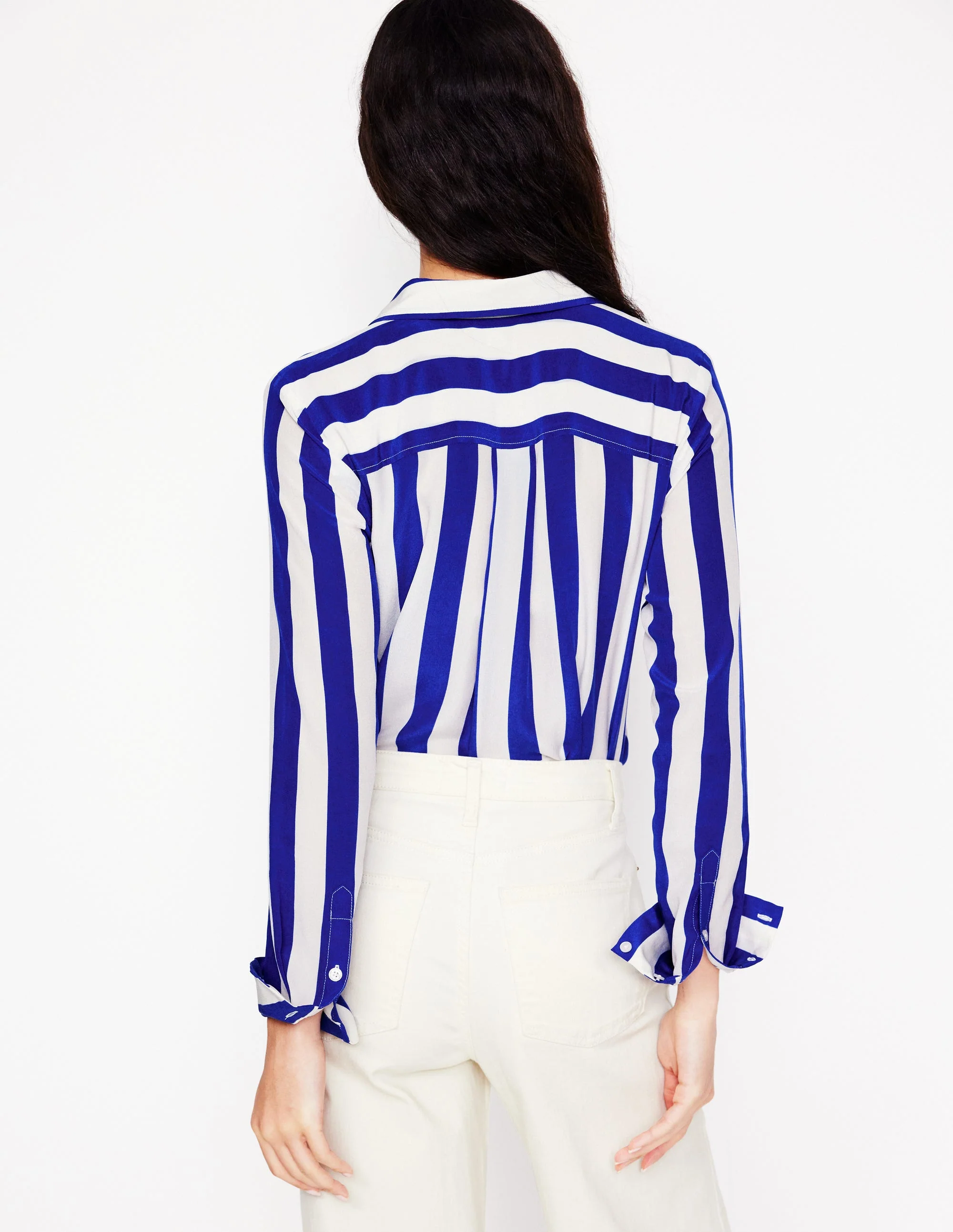 Sienna Seidenhemd-Leuchtendes Blau Breite Streifen - Image 4