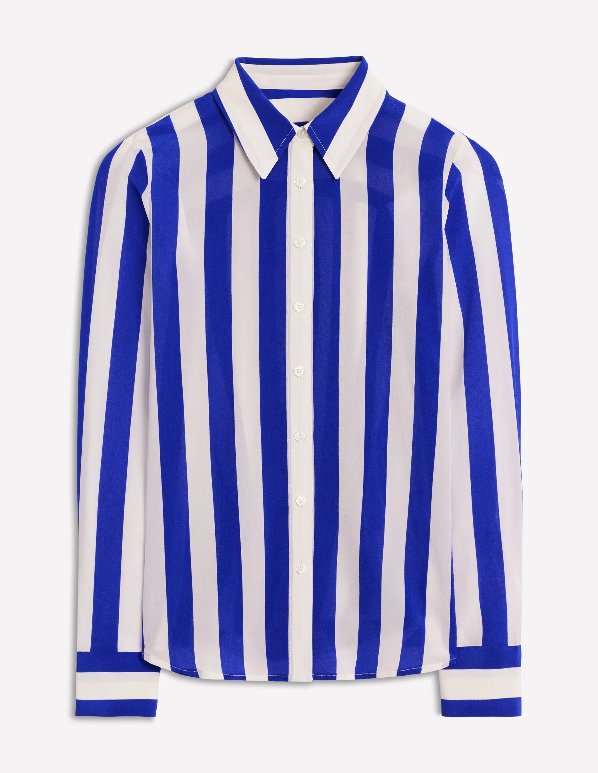 Sienna Seidenhemd-Leuchtendes Blau Breite Streifen - Image 7