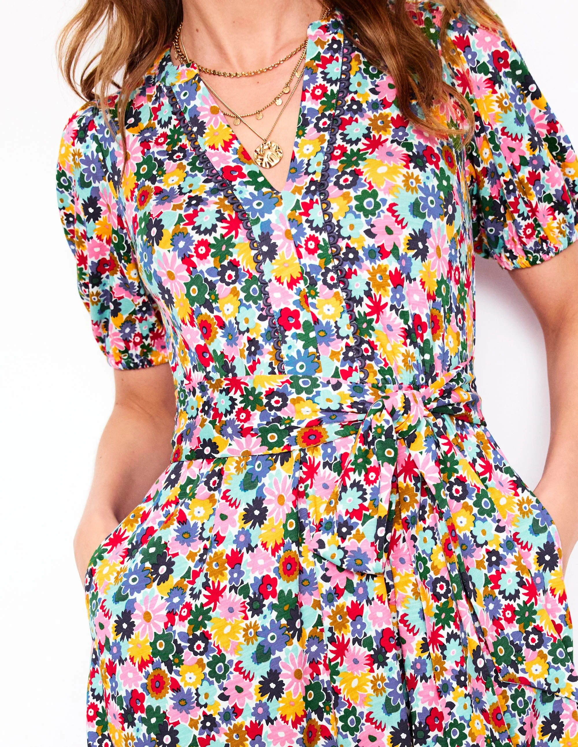 Sofia Jersey-Midikleid mit Besatz-Bunt, Malkasten Blümchen - Image 3