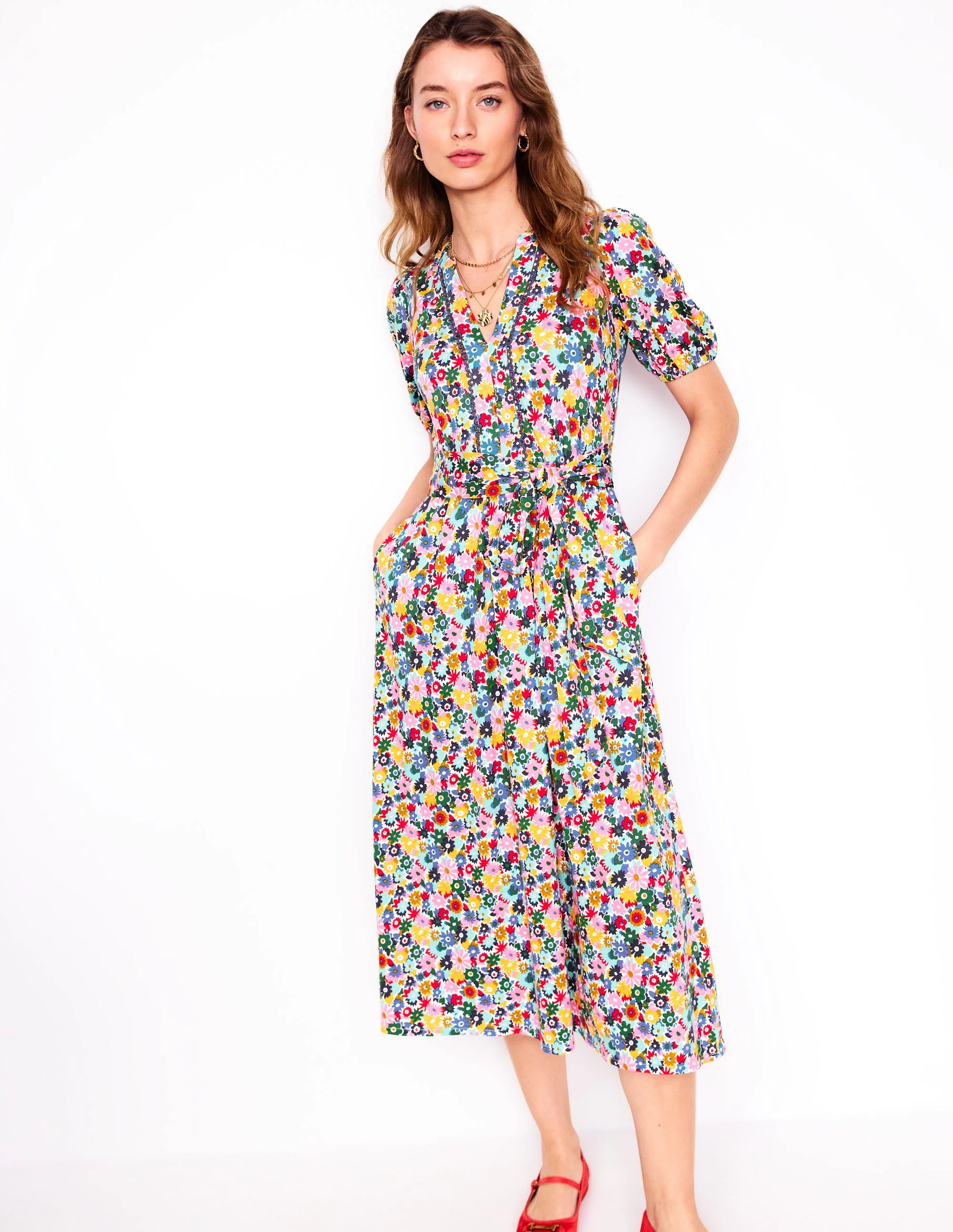 Sofia Jersey-Midikleid mit Besatz-Bunt, Malkasten Blümchen - Image 5