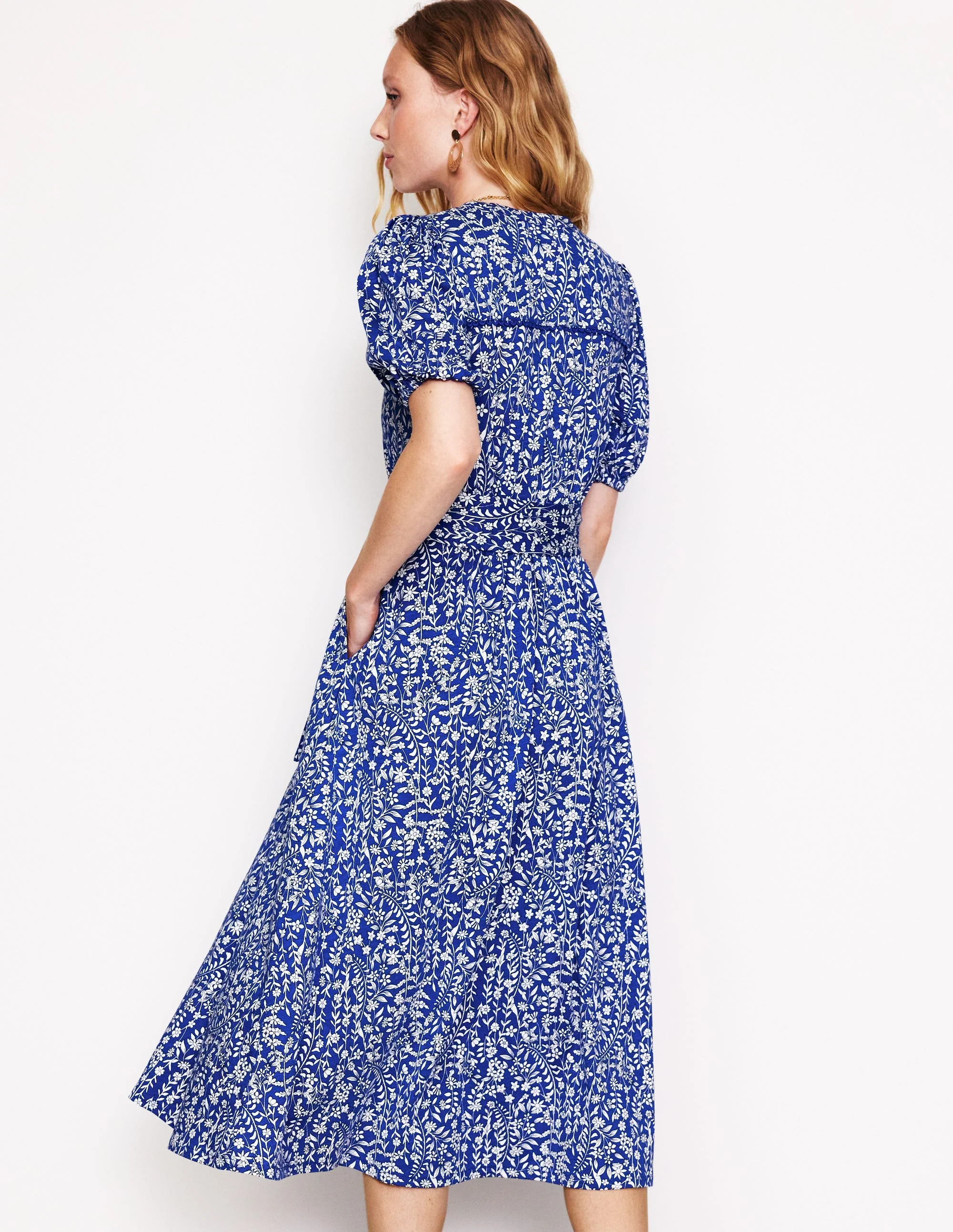 Sofia Jersey-Midikleid mit Besatz-Saphirblau, Laubknospe - Image 3