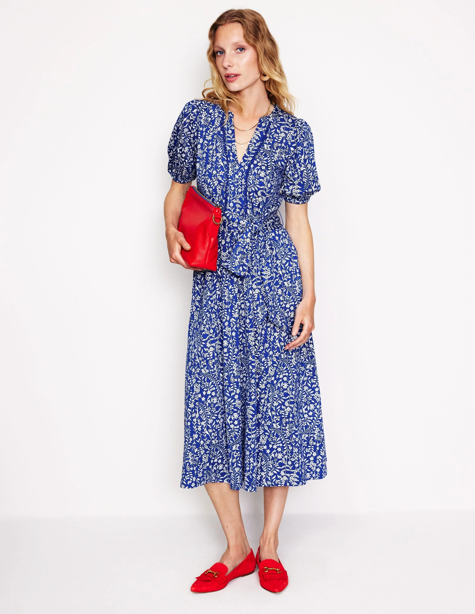 Sofia Jersey-Midikleid mit Besatz-Saphirblau, Laubknospe - Image 4